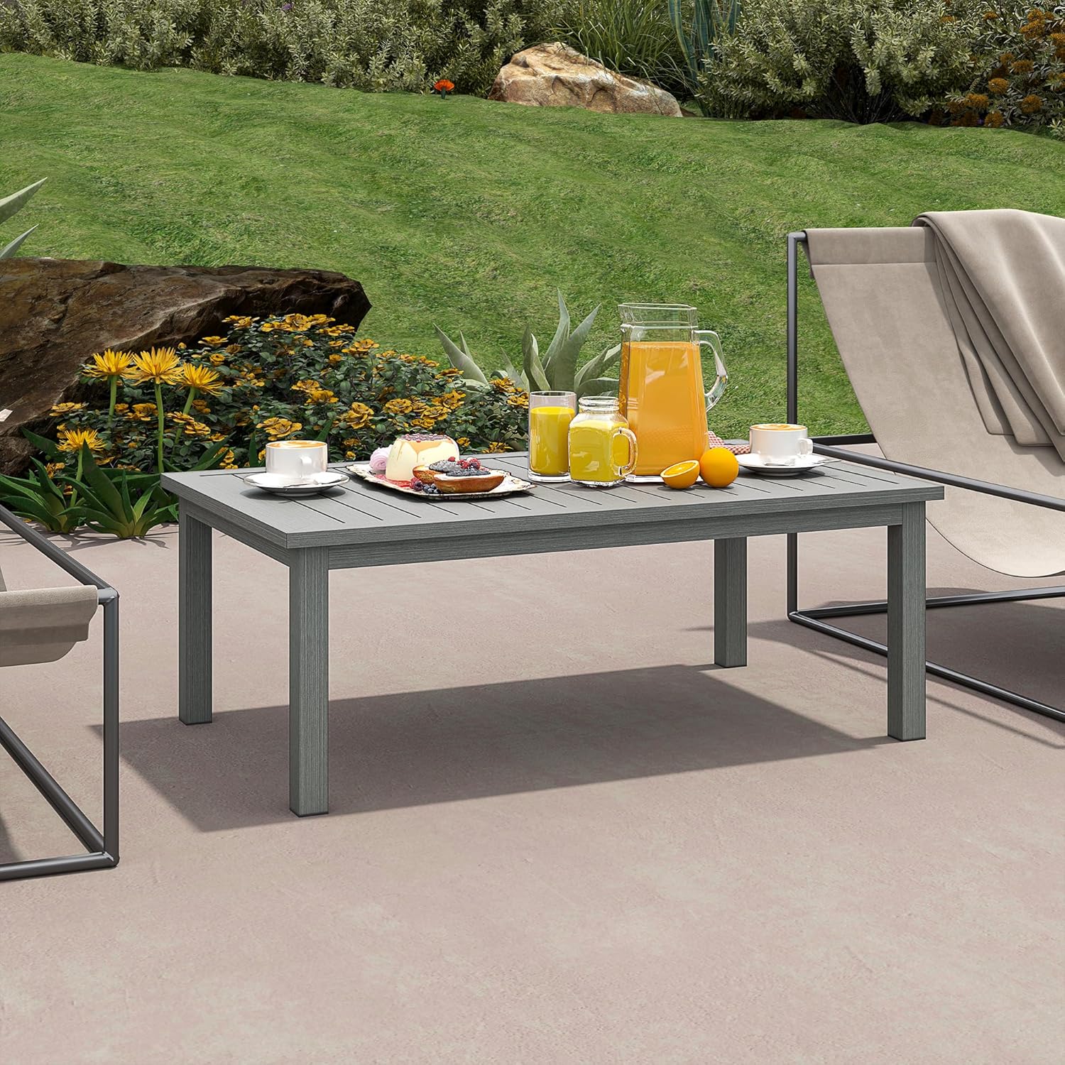 Detalle 2 de Outsunny Table basse rectangulaire de jardin en aluminium grise (100 x 60 x 37 cm)