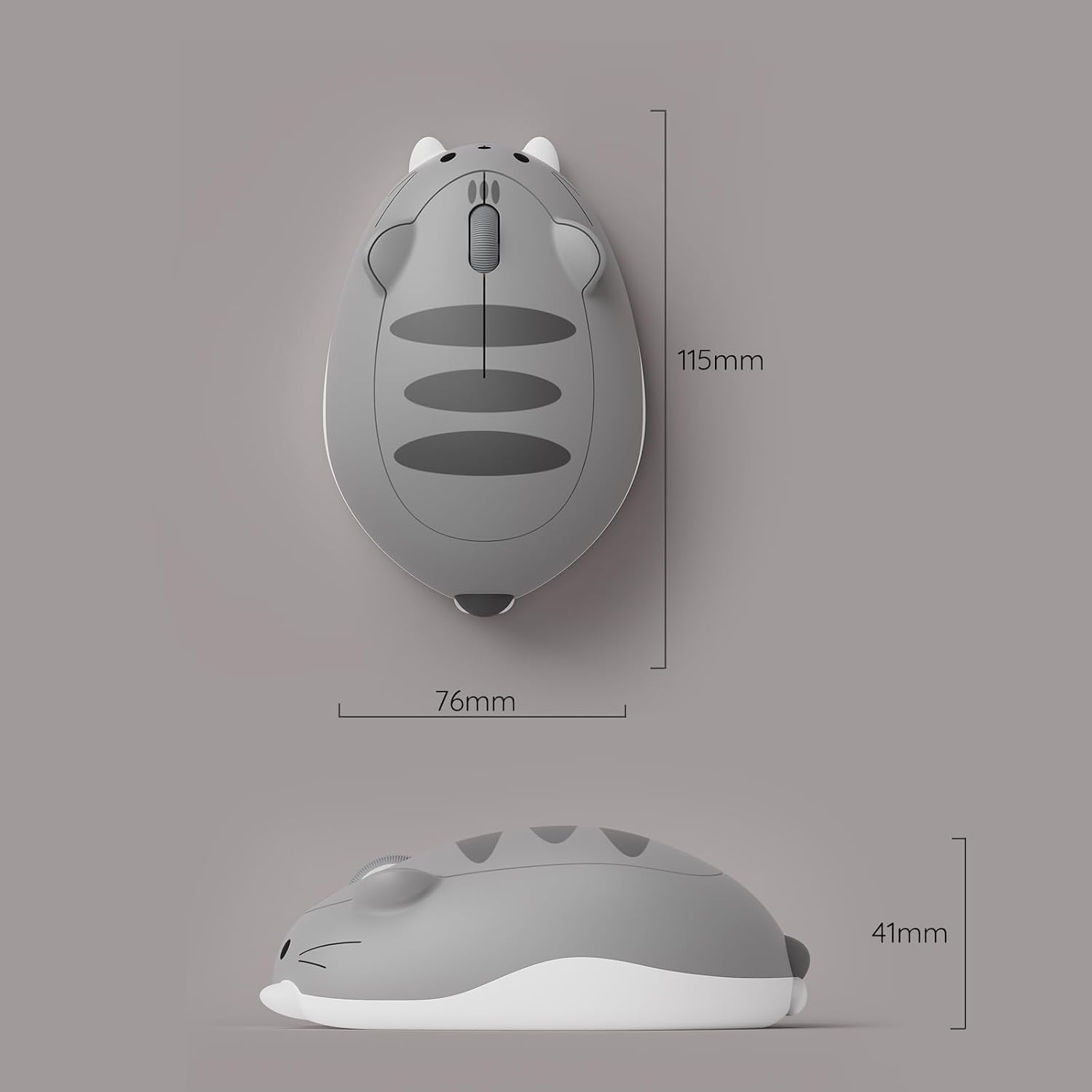 Detalle 2 de Akko Cute Wireless Mouse Cat Theme with 3200 DPI – Tri-Mode, Silent Click, Grey Mimo
