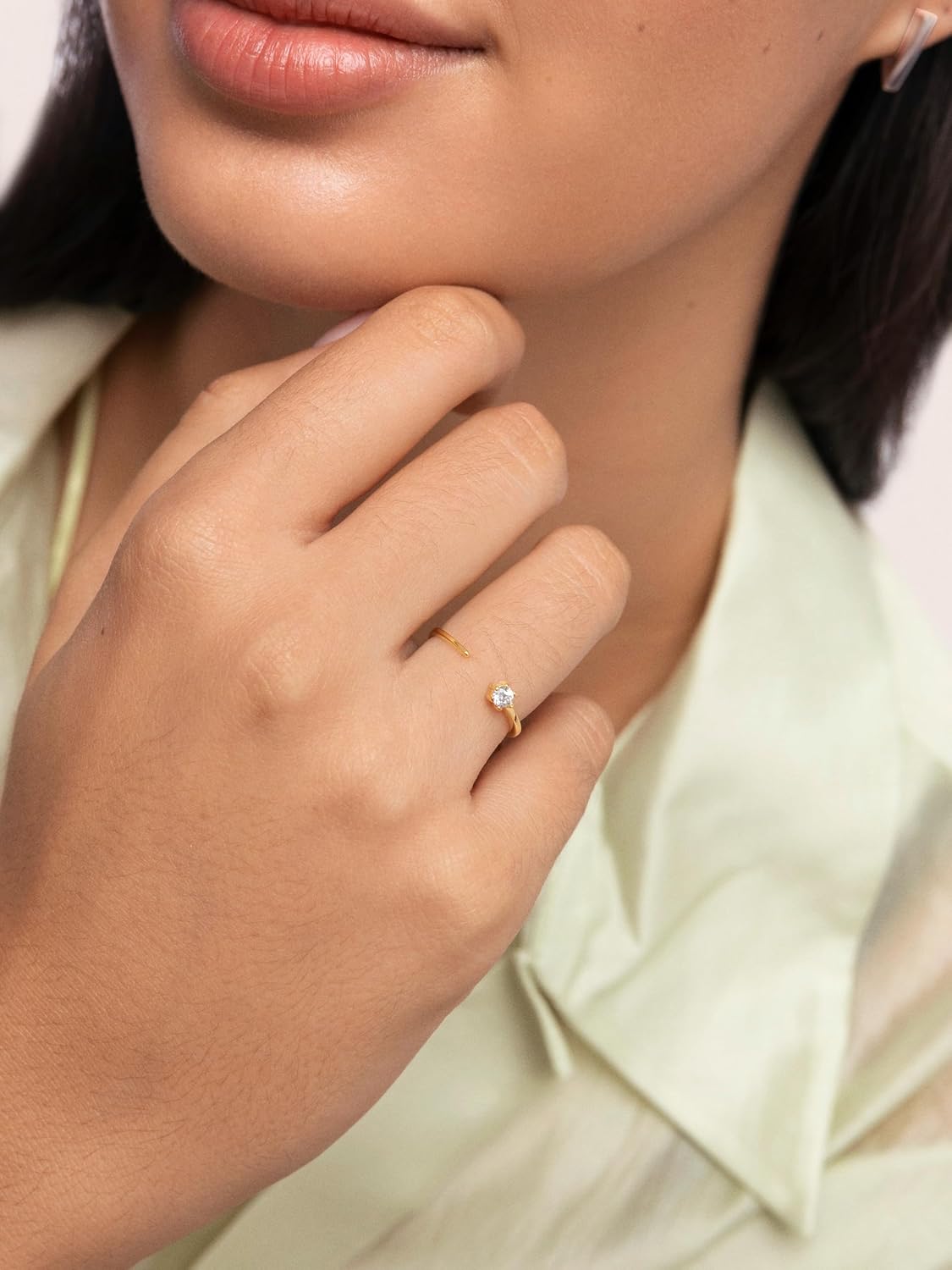 Detalle de SINGULARU – Bague Sophie : bague ajustable en argent sterling 925 plaqué or 18 K, zircons blancs
