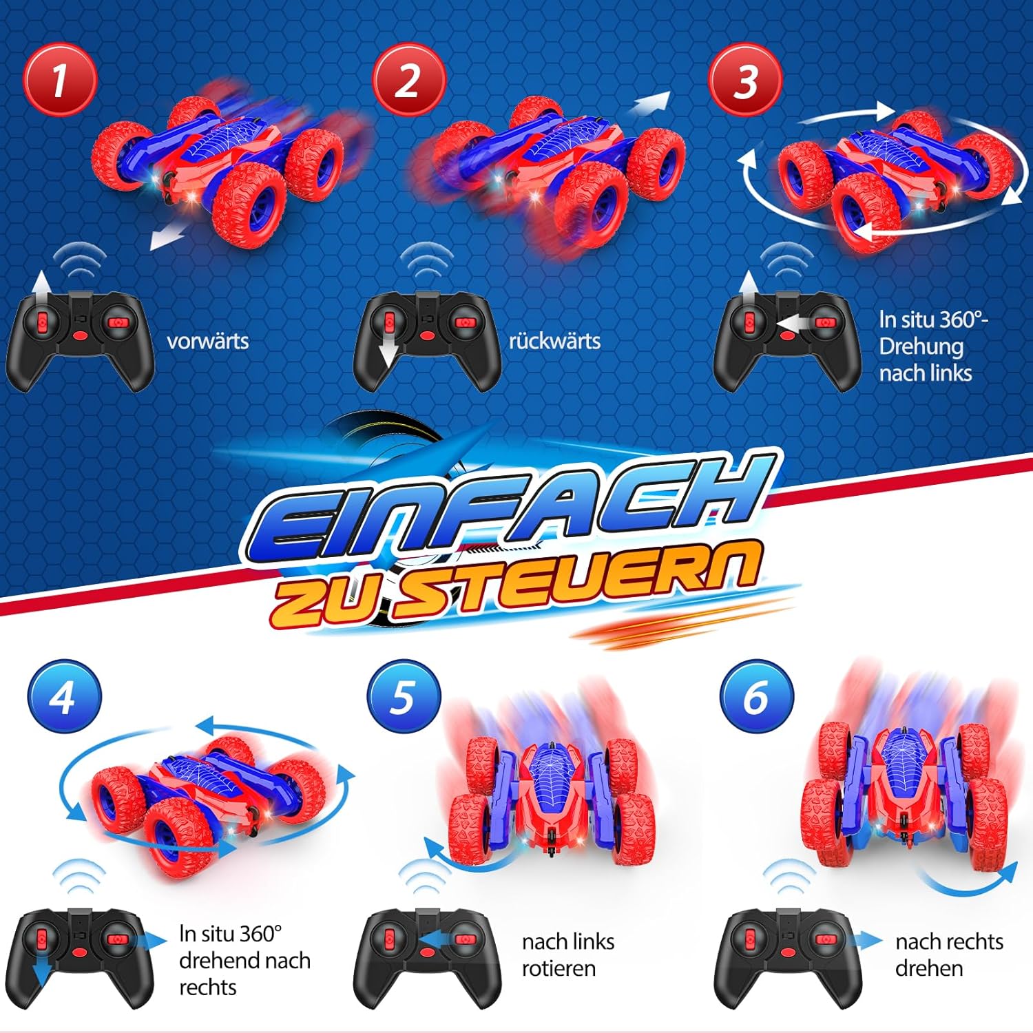 Thumbnail 2 de Dreamlandia Ferngesteuertes Auto ab 3–10 Jahren (2,4 GHz) mit 360° Flip, LED & 4WD