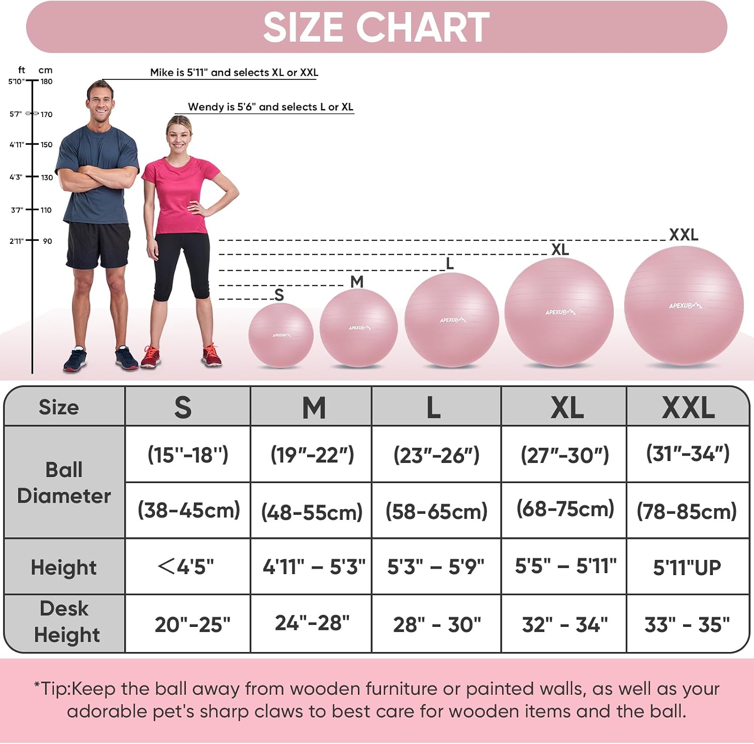 Thumbnail 2 de APEXUP APEXUP-326-CA Yoga Ball, 55 cm Anti-Burst PVC Exercise Ball