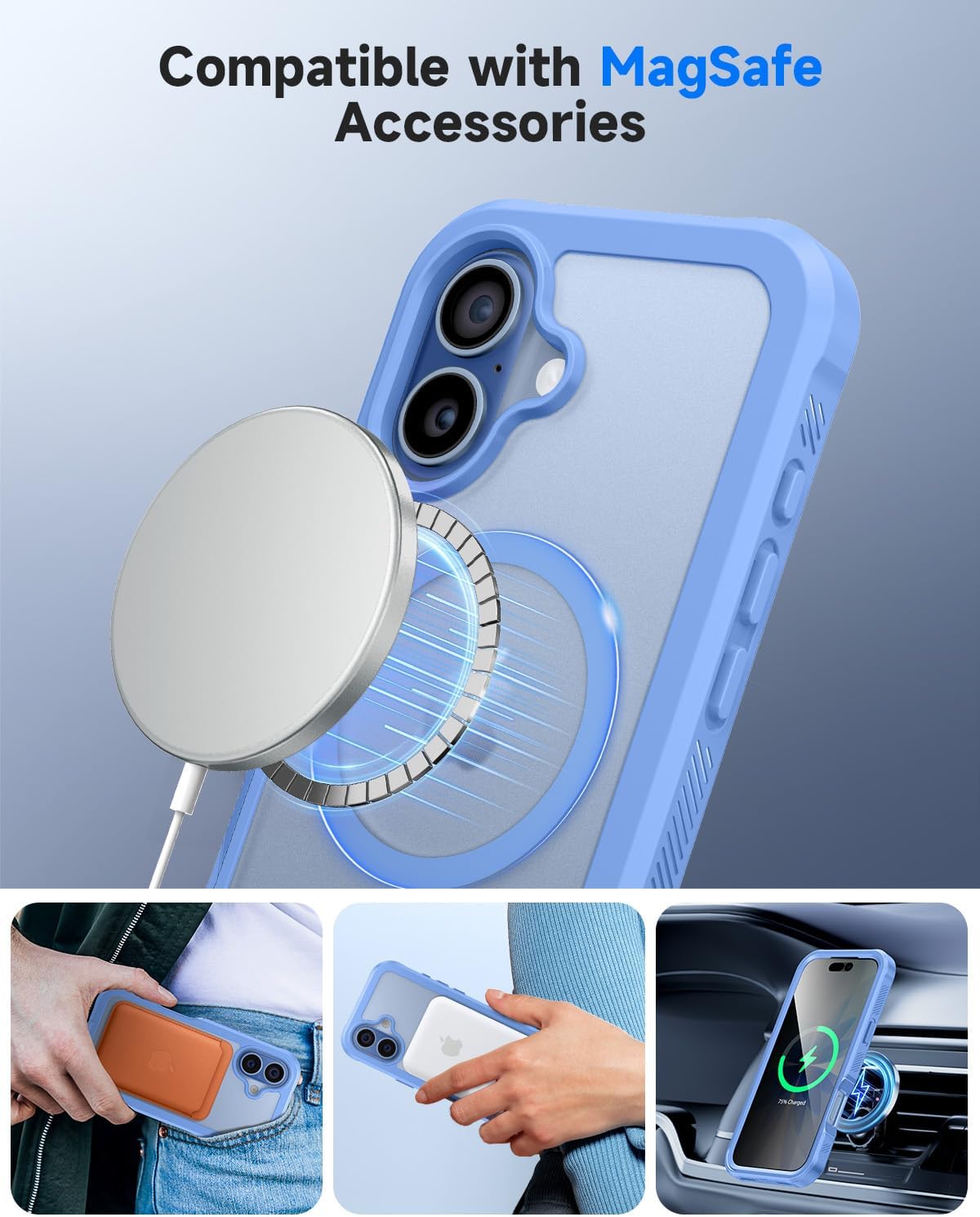 Detalle 2 de seacosmo iPhone 17 Case, 6.3-Inch Blue Matte with Privacy Screen Protector