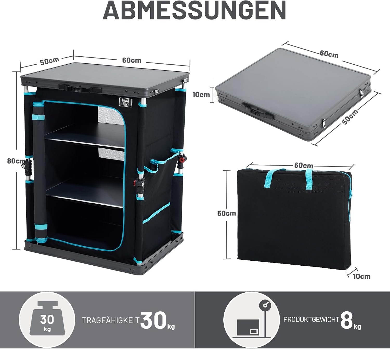 Detalle 2 de TIMBER RIDGE faltbarer Campingschrank für Campingküche, klappbar inkl. Tragetasche