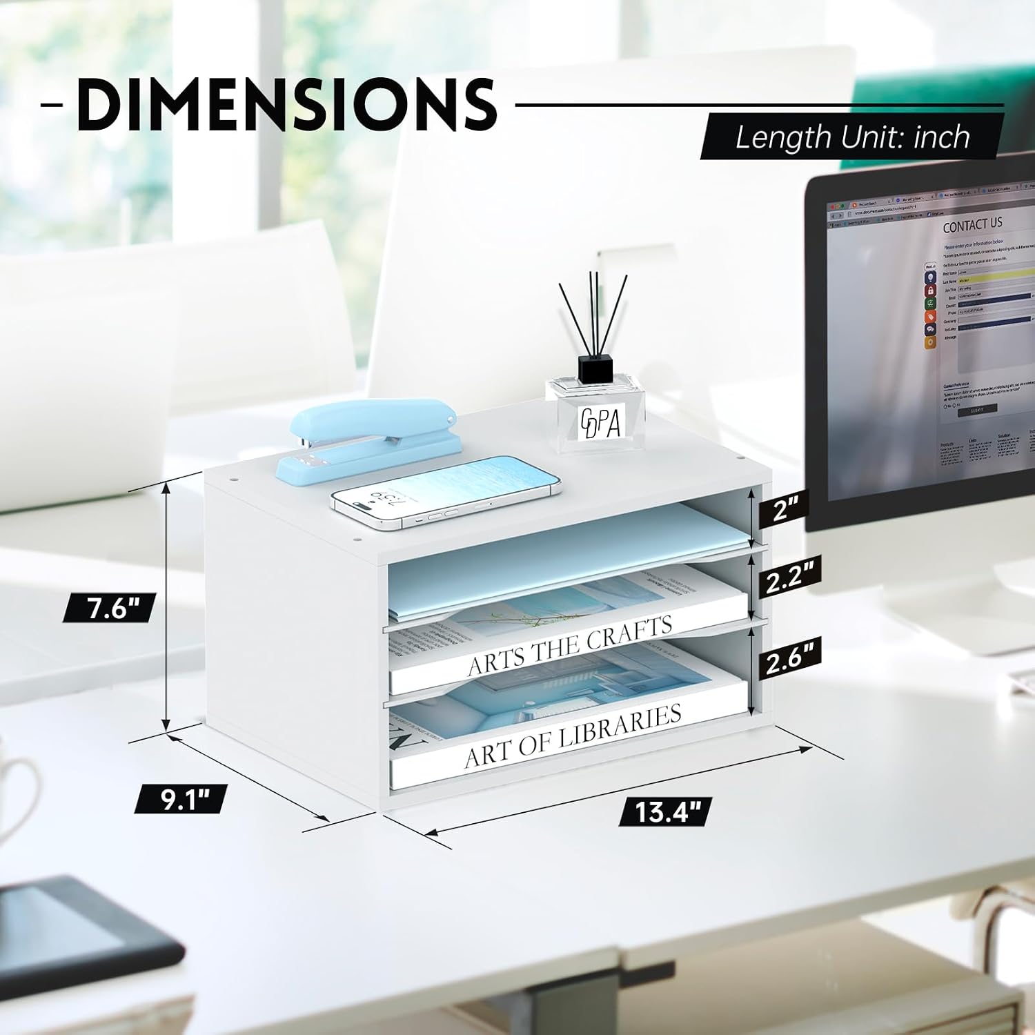 Detalle de SUPEASY 3T-WD Wood Desk Organizer, 3-Tier White Paper Sorter