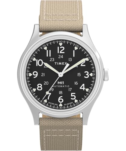 Detalle de Timex MK1 Military Automatic TW2Y11900: orologio da uomo 40 mm with cinturino in tessuto marrone e fondello a vista