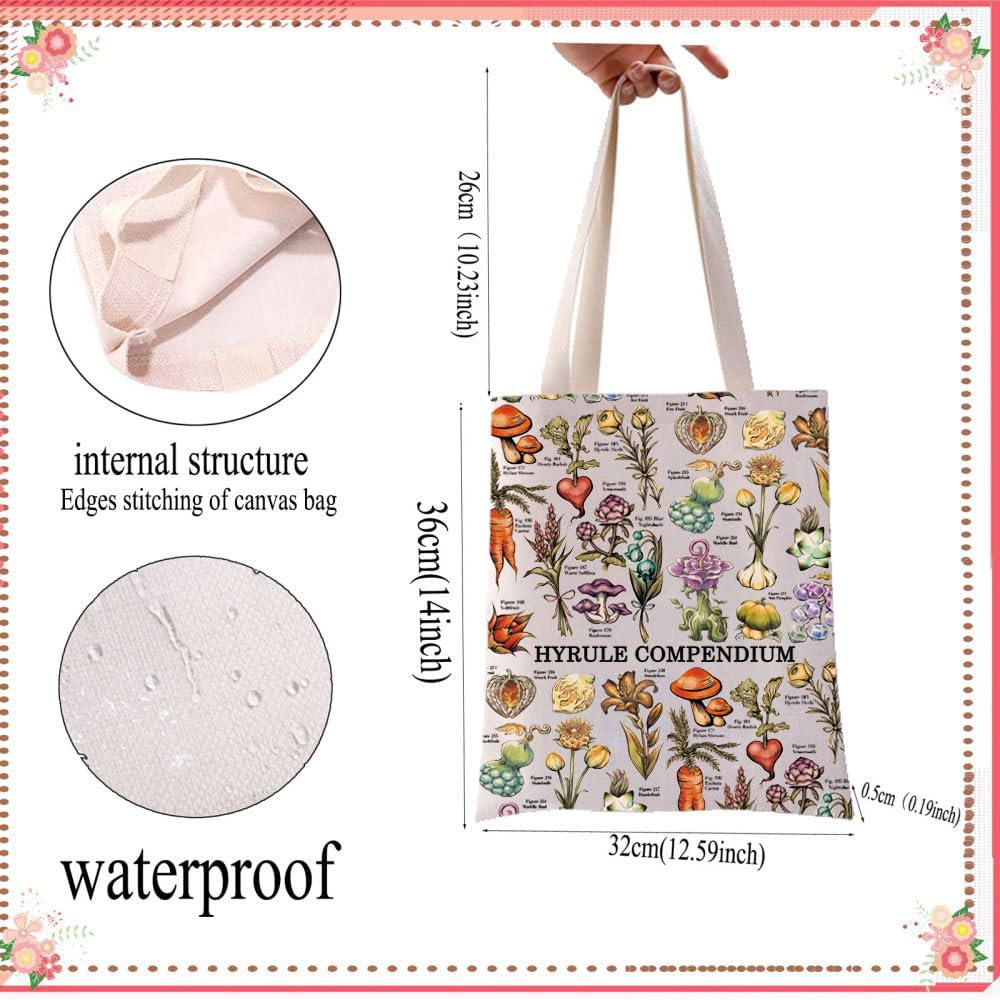 Detalle de PXTIDY Hyrule Compendium Flower Tote Bag – Cartoon Video Game Gift Korok Shopping Bag