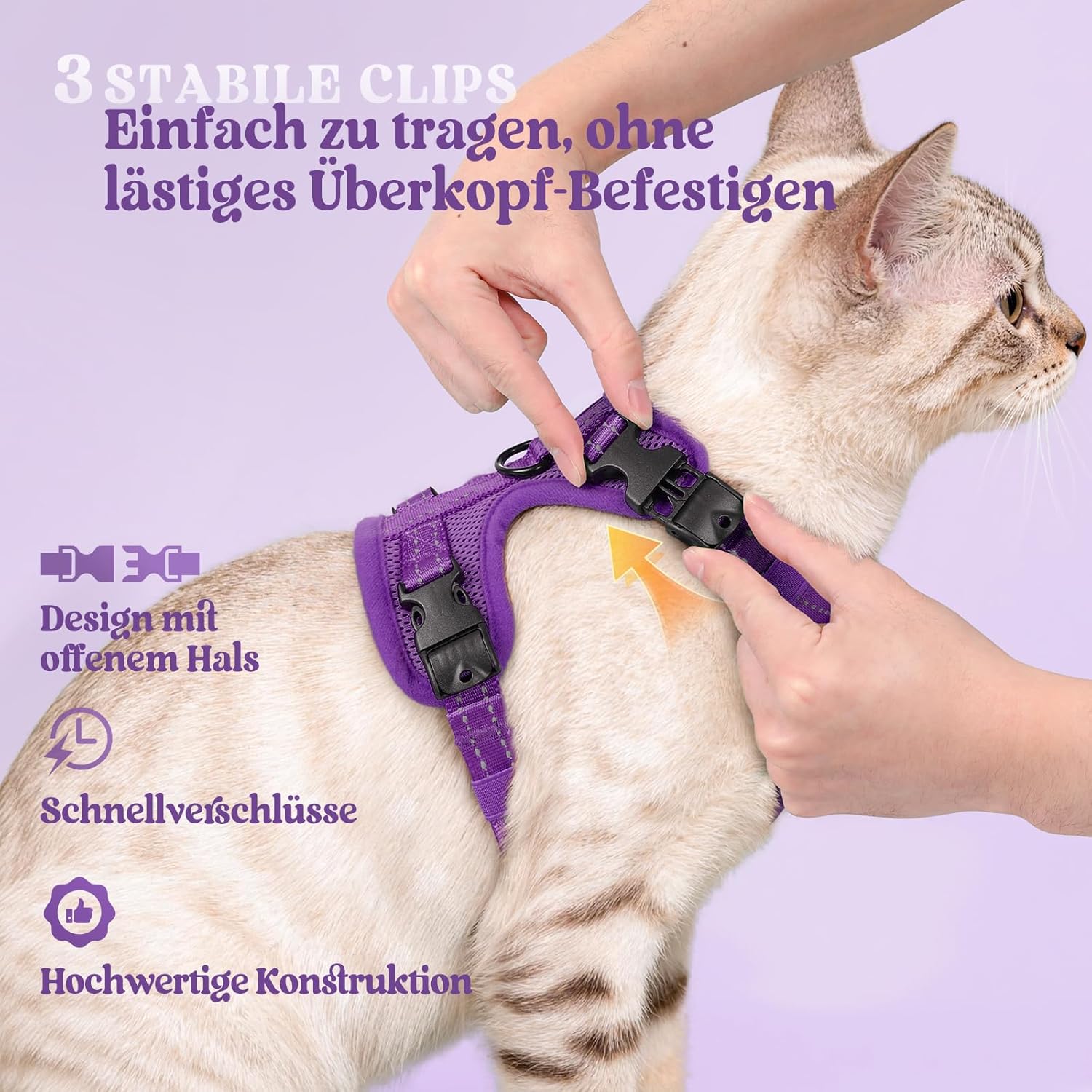 Detalle de Rabbitgoo Katzengeschirr mit Leine – Ausbruchsicher, verstellbar, weiches Brustgeschirr, Reflektierend, S (Lila)