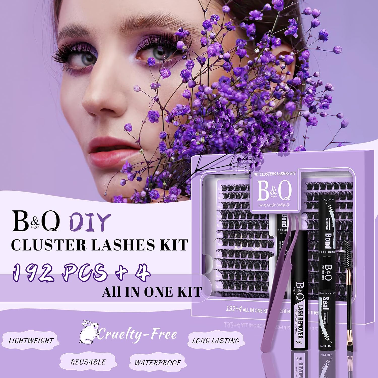 Thumbnail 1 de B&Qaugen Lash Extension Kit (192 Pieces) D Curl Wispy Cluster Lashes DIY Kit