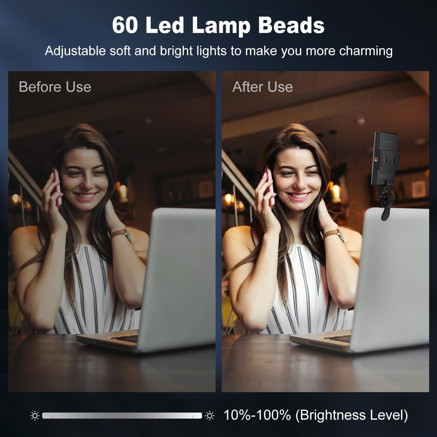 Thumbnail 1 de 60 LEDs Selfie Light 3‑mode, Rechargeable Clip‑on