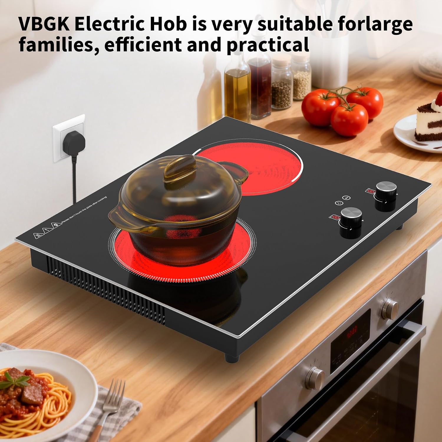 Thumbnail 5 de VBGK Double Electric Hob (3000W): Built‑in & Countertop 2‑Ring Ceramic Hob with 9 Power Levels and Safety Lock
