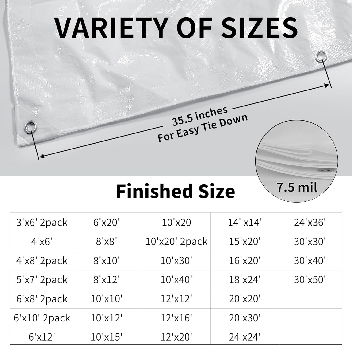 Thumbnail 5 de TARPAL 12'x12' White Tarp: Waterproof, Snow-Proof Poly Tarpaulin for Outdoor Protection