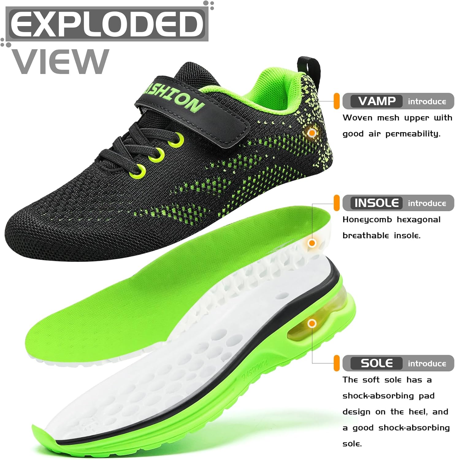 Thumbnail 1 de ASHION Kinder Turnschuhe Jungen Sneaker aus atmungsaktivem Mesh mit Klettverschluss