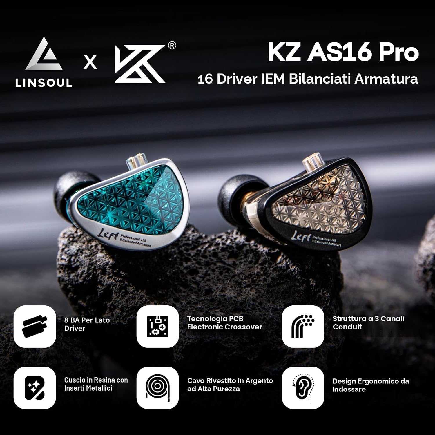 Detalle 2 de Linsoul KZ AS16 Pro Auricolari 16BA HiFi