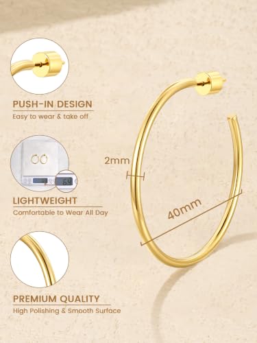 Detalle de GoldChic Aros dorados de acero inoxidable de 40 mm y 2 mm