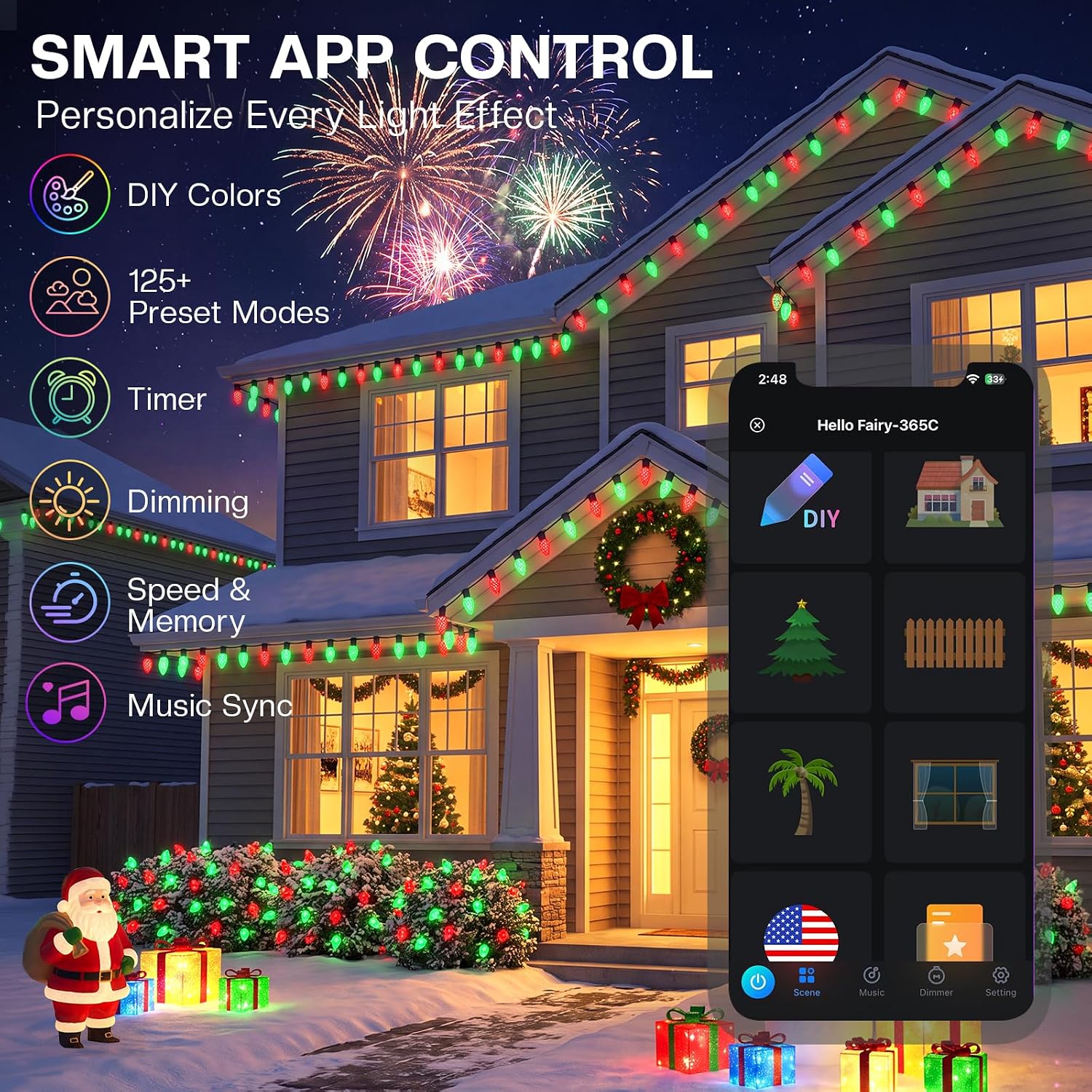 Detalle de Avatar Controls BMSL18 Smart C9 Outdoor Christmas Lights, 100 RGB LEDs