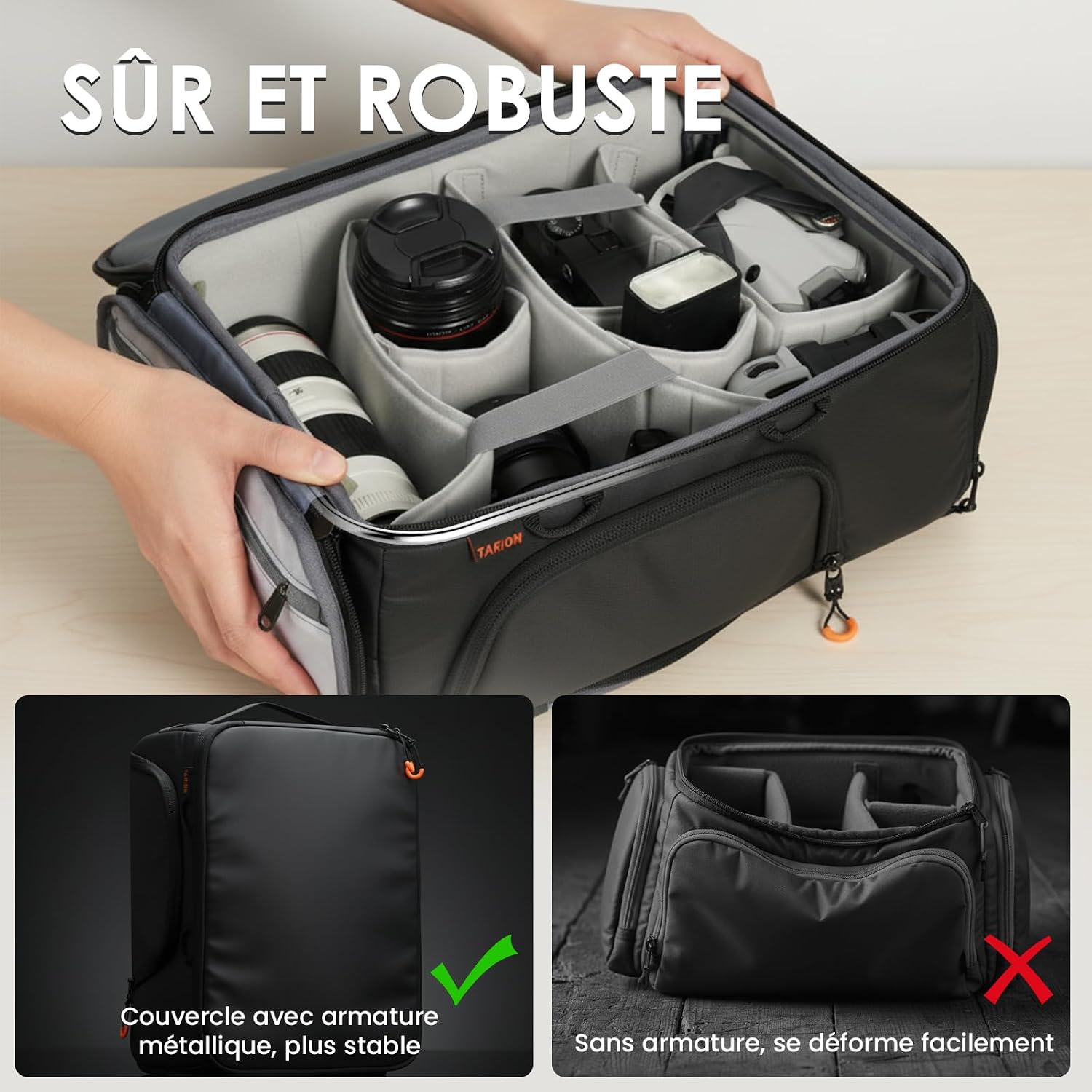 Detalle de TARION Insert pour Sac Appareil Photo – Design modulable, protection renforcée et utilisation 2 en 1