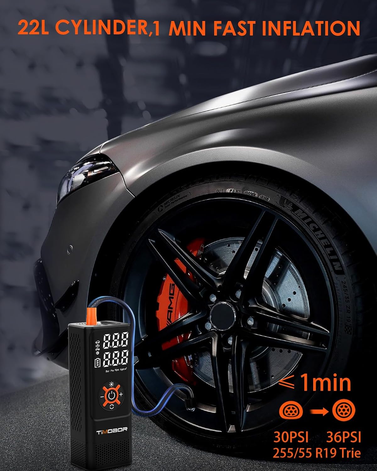 Thumbnail 1 de Timobor Tire Inflator Portable Air Compressor with Frosted Digital Gauge (Orange)