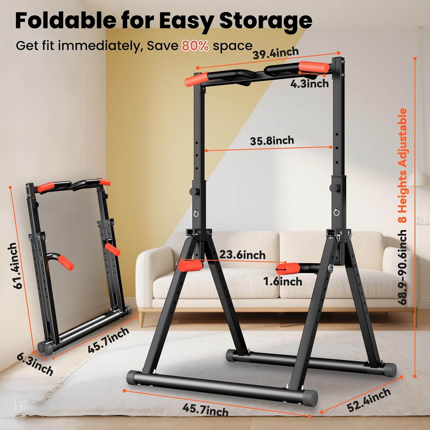 Detalle 1 de WATBKHE Foldable Power Tower for Pull-Ups and Dips, Adjustable Steel Frame