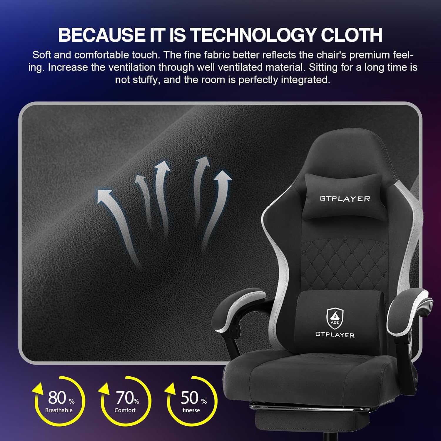 Detalle 2 de GTPLAYER gtp0845 Gaming Chair with Pocket-Spring Cushion, Linkage Arms & Footrest