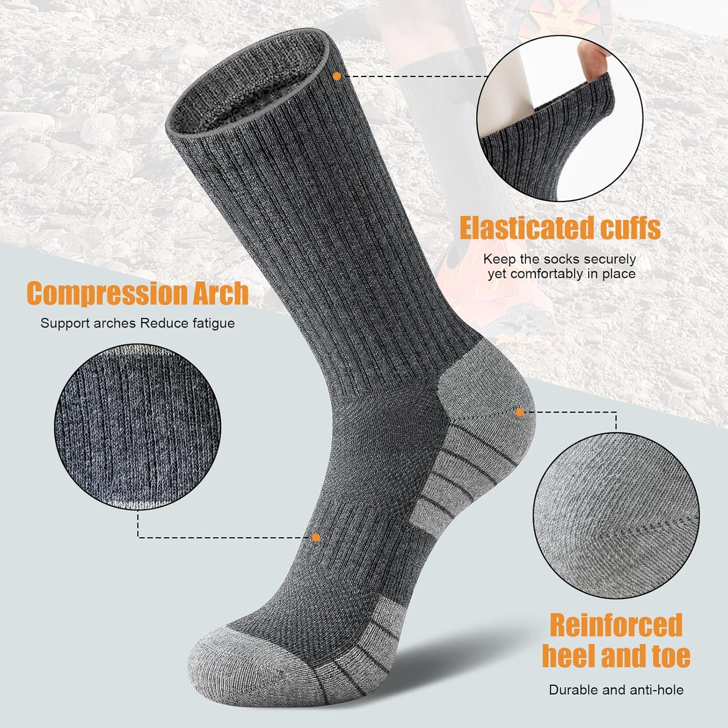 Thumbnail 5 de Niorasen 6 Pairs Mens Socks: Cushioned, Breathable, All‑Season Sports Socks