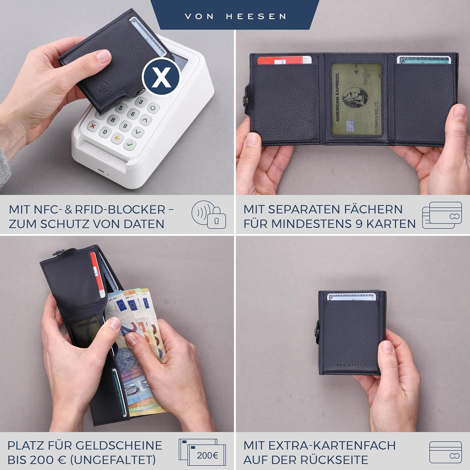 Thumbnail 1 de VON HEESEN Slim Wallet mit RFID-Schutz – Mini-Geldbörse aus Echtleder (blau)