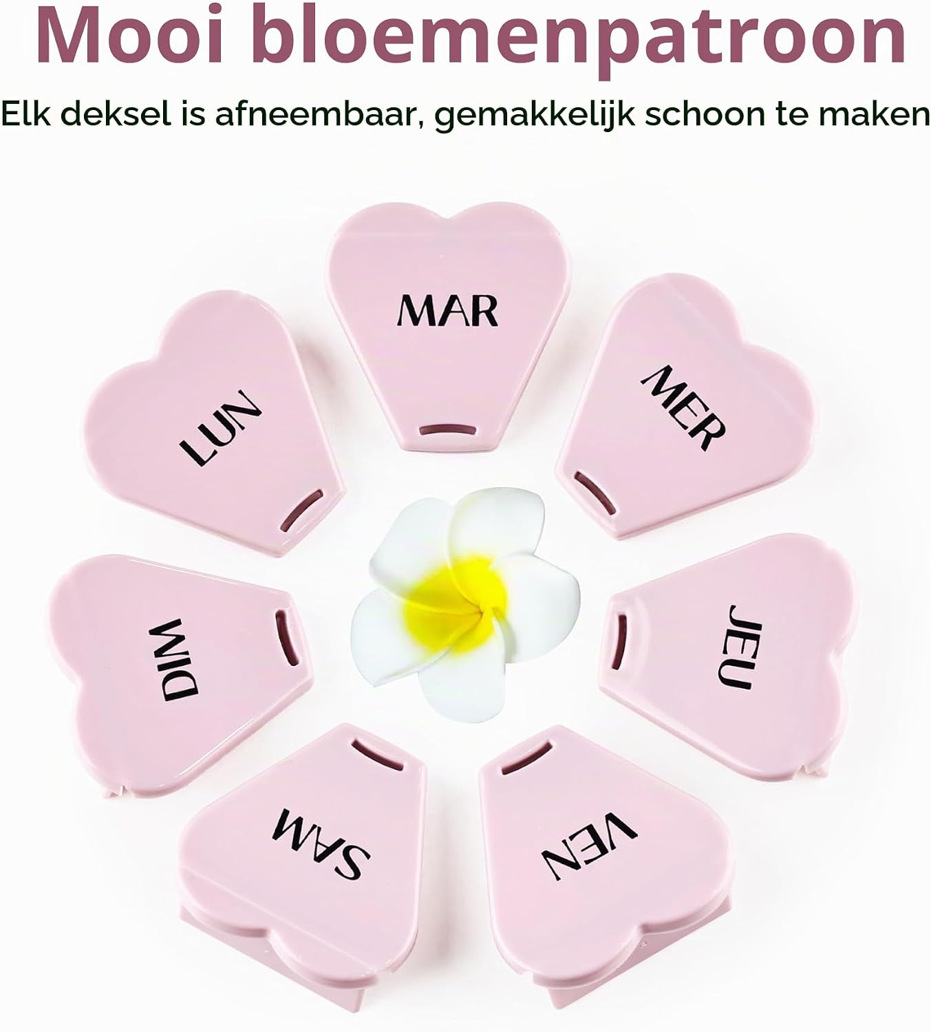 Detalle de FHORAIN R-1234 wekelijkse pillendoos, 7 vakken, rond en draagbaar