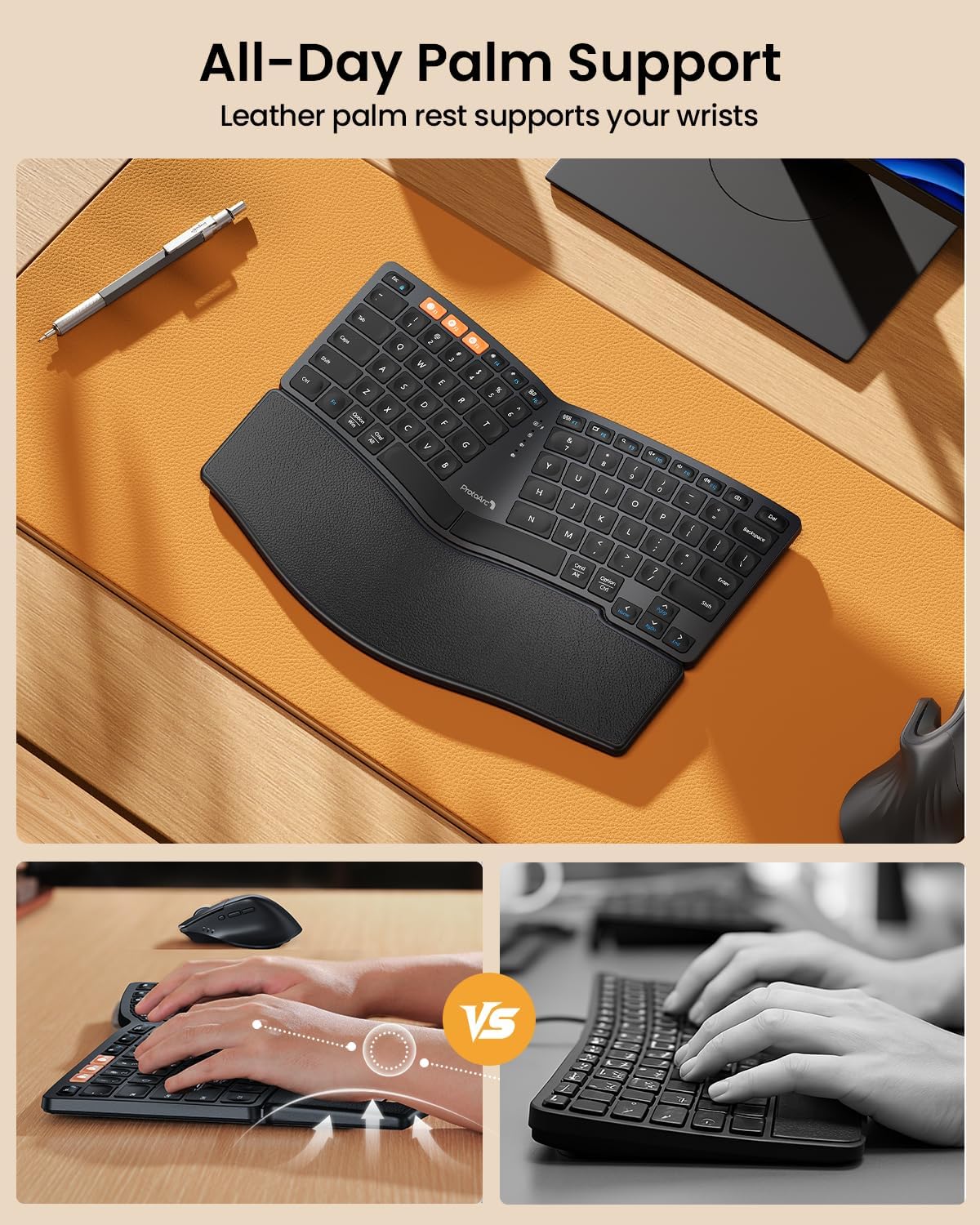 Detalle de ProtoArc EK04 Mini Compact Ergonomic Keyboard with Palm Rest