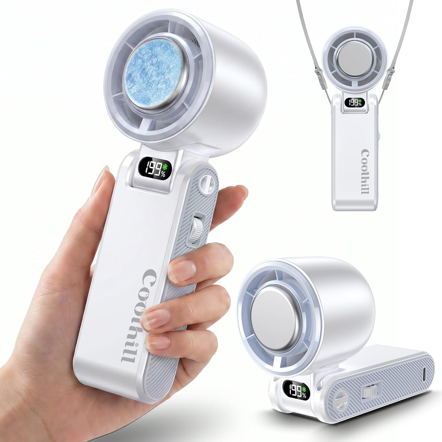 Detalle de Coolhill Handheld Portable Fan with Turbo Cooling: 5500mAh, 199 Speeds, 20000 RPM