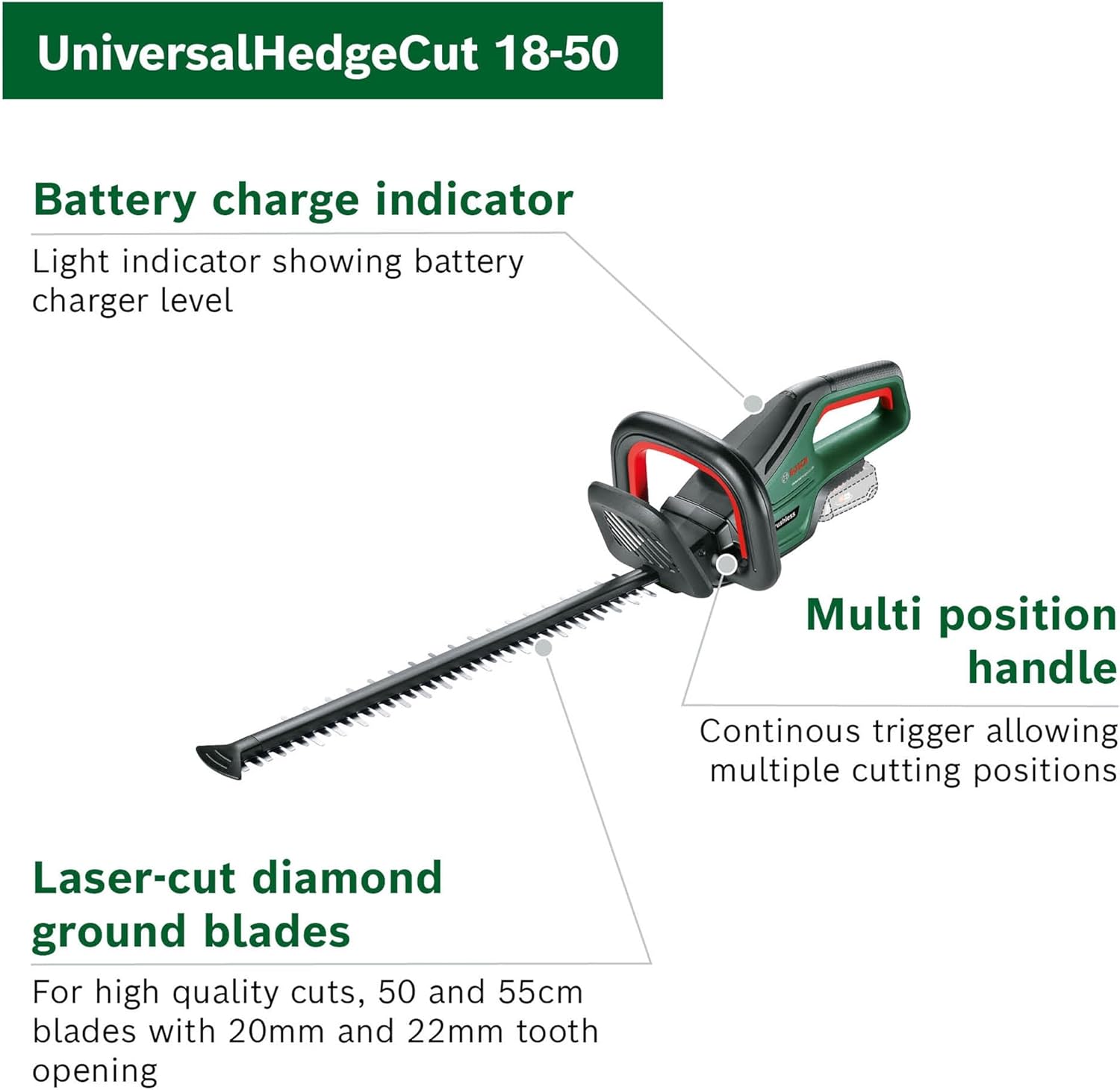 Thumbnail 3 de Bosch UniversalHedgeCut 18V-50 cordless hedge trimmer (50 cm blade, brushless motor)
