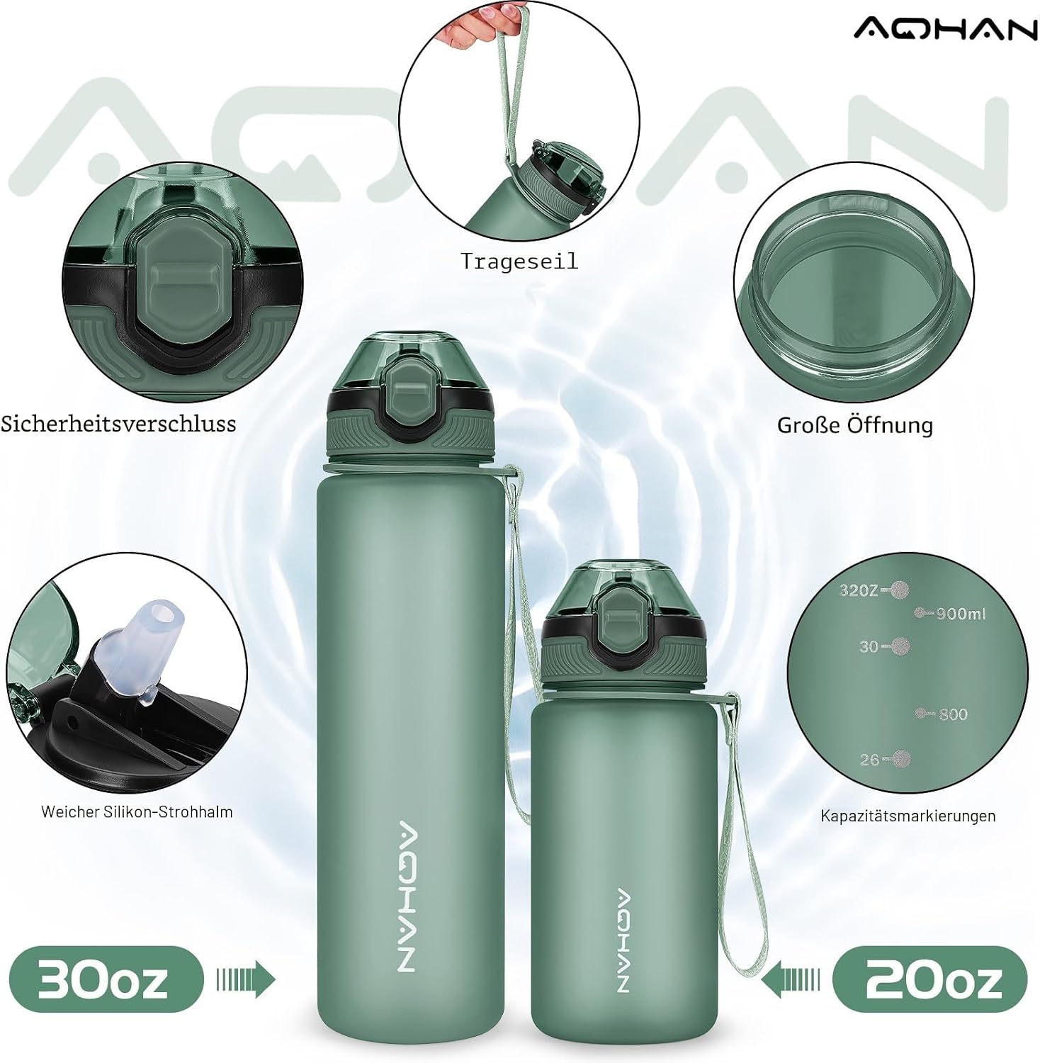 Thumbnail 2 de AOHAN Trinkflasche 1 l mit Stroh