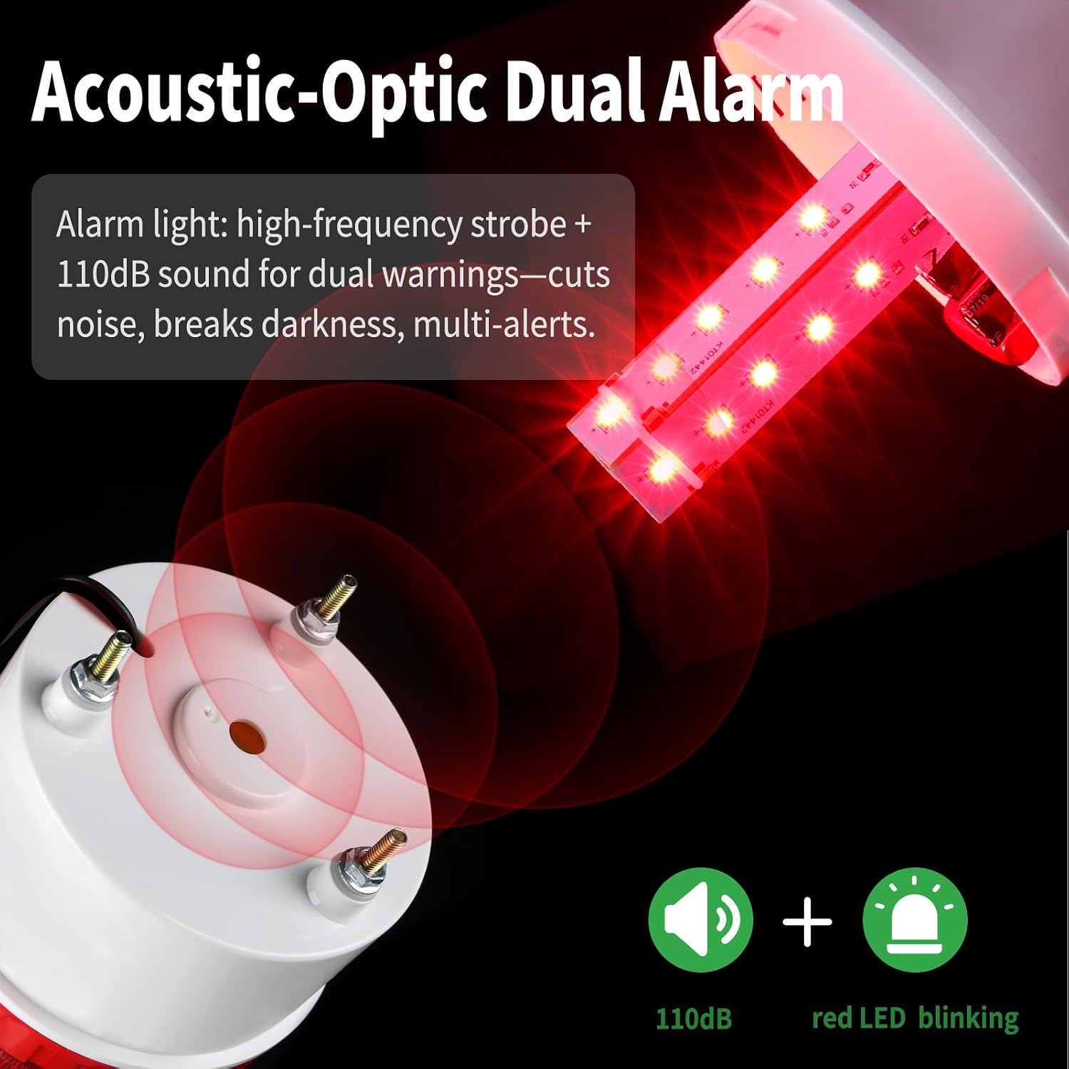Detalle 2 de 工業用LED回転警告灯 AC110V 赤色ストロボ・音量調整付き