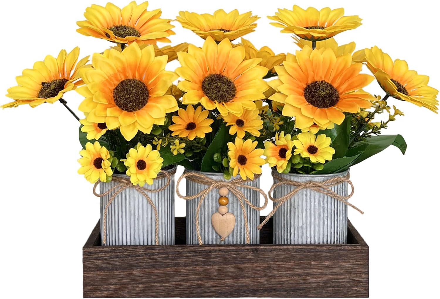 Detalle de HEMYLU Artificial Sunflower Centerpiece Galvanized Metal