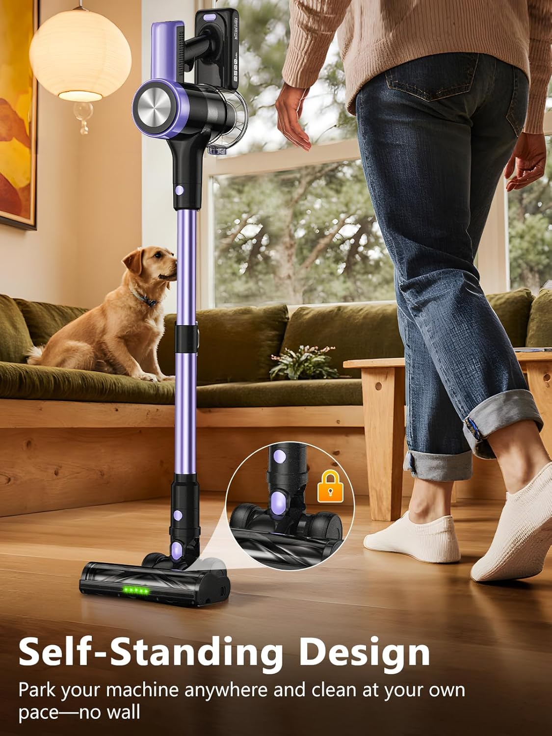 Thumbnail 1 de SUXIANGVAC Cordless Vacuum Cleaner (48KPa/500W, up to 55 mins) with Self-Standing, Wall-Mount Charging & LED Display - Purple