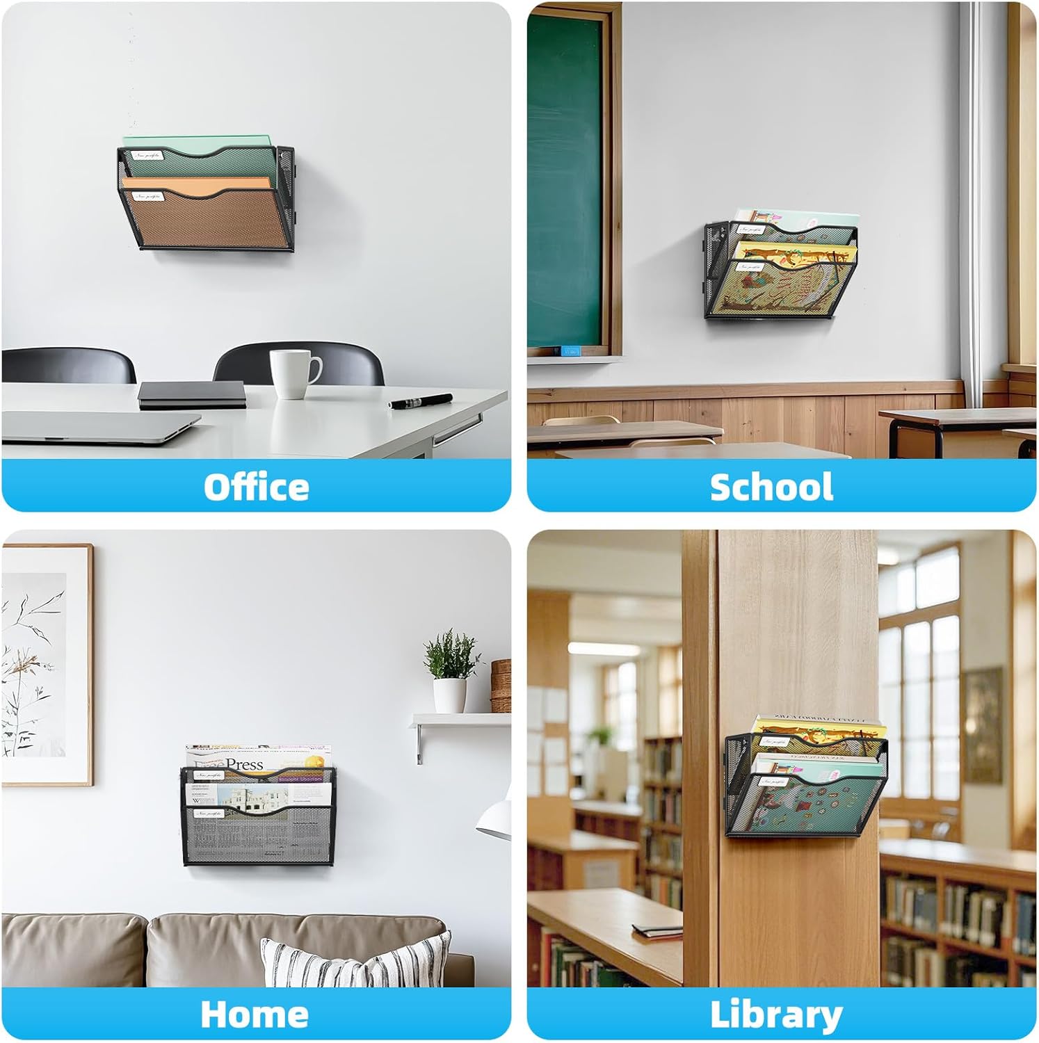 Thumbnail 6 de Marbrasse 2 tier - Black Wall File Holder, 2-Tier Metal Mesh Organizer