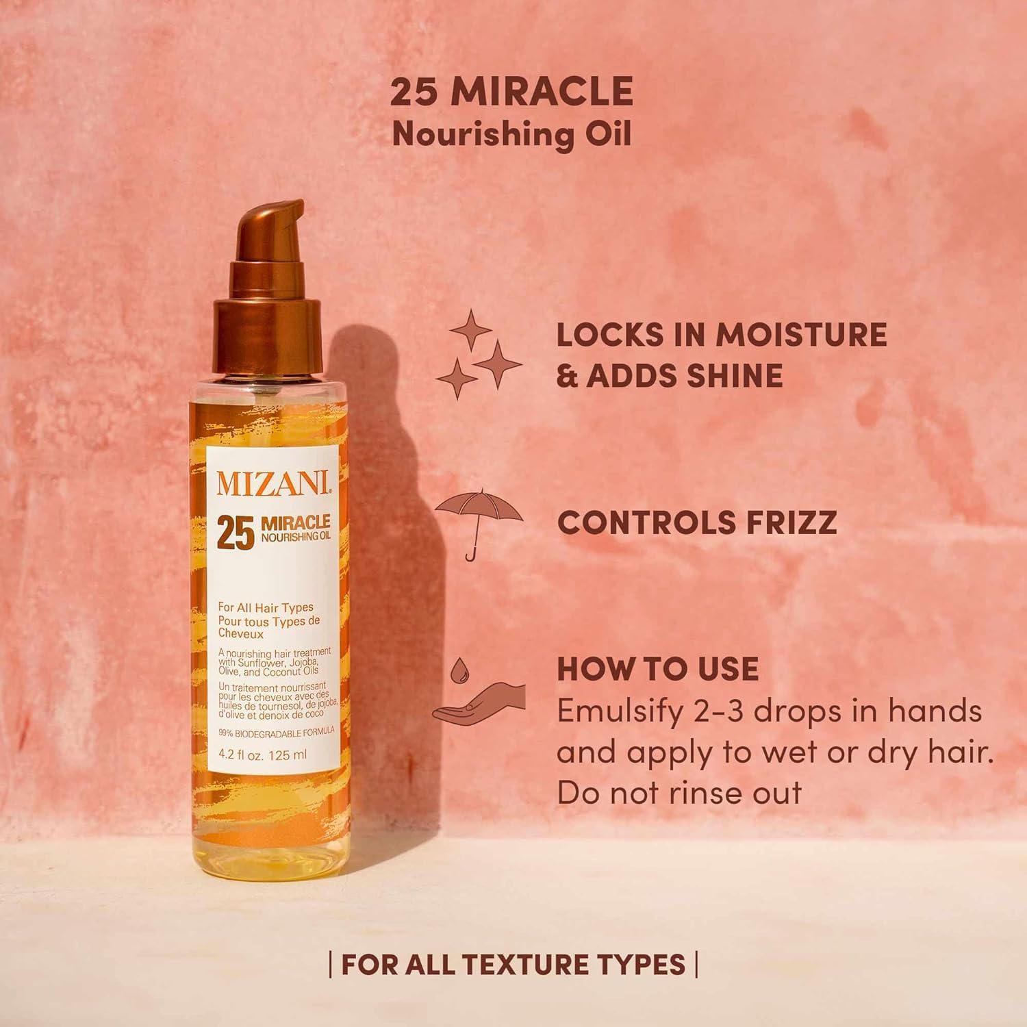 Detalle de Mizani Huile Capillaire Nourrissante Anti-Frisottis – 25 Miracle Nourishing Hair Oil, 125 ml