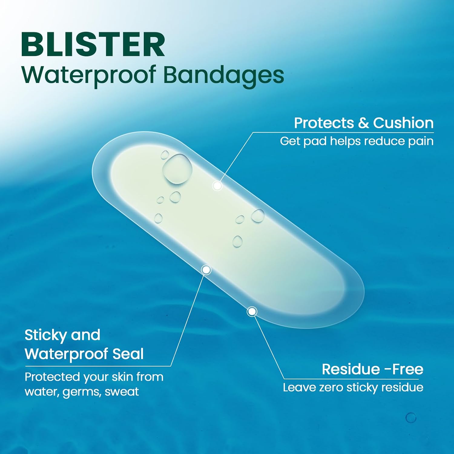 Detalle 2 de Welnove 21-Count Hydrocolloid Blister Bandages for Heel and Toe, Water-Resistant