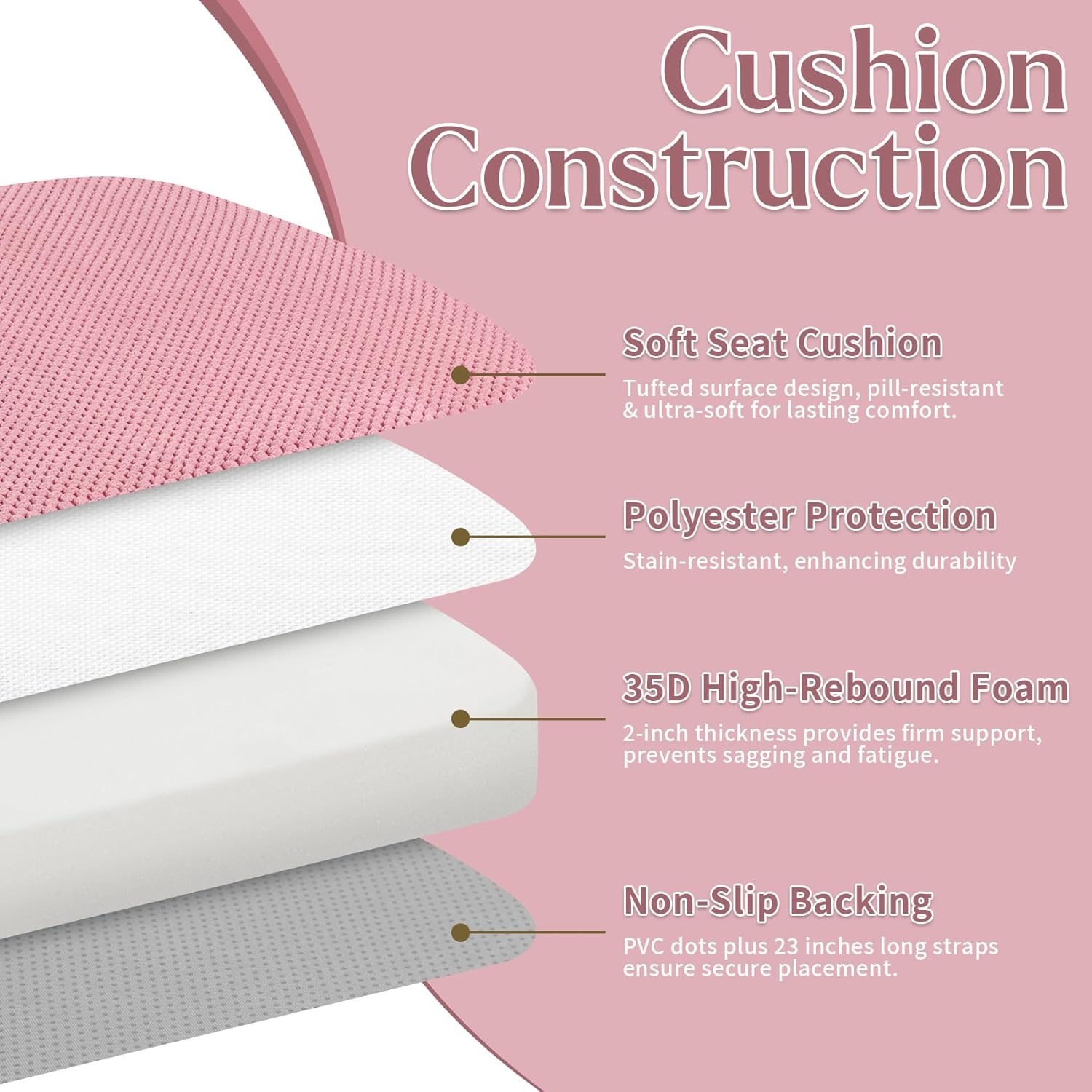 Thumbnail 2 de PRONOUS 17"x16" Pink D-Shape Chair Cushion pack 🎋