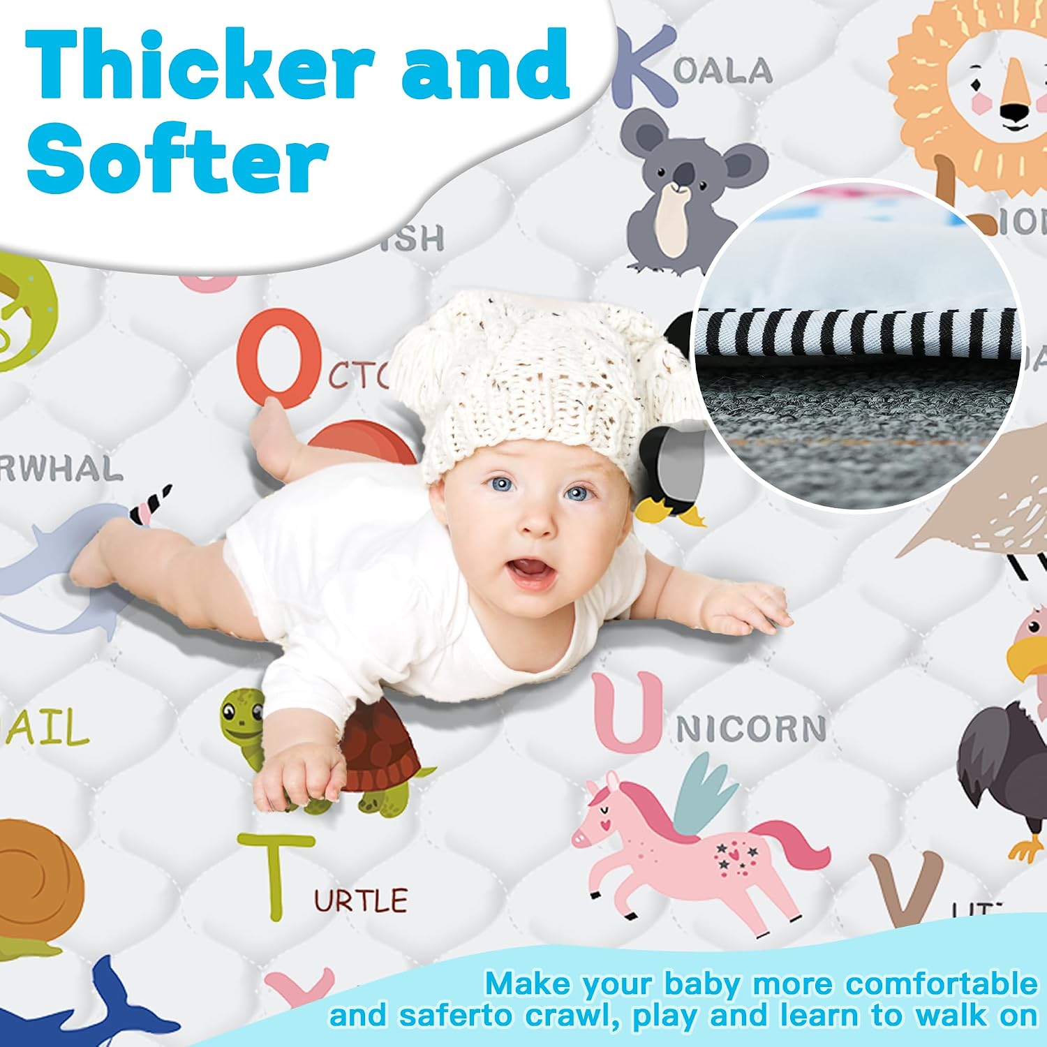 Detalle 2 de FUGWU Animal Alphabet-A Baby Play Mat, 50 x 50 Inch, Foldable and Machine Washable