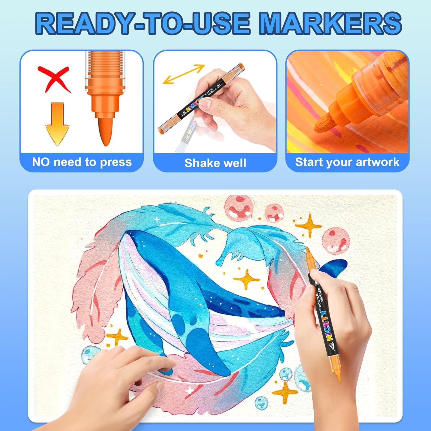 Detalle de NICETY 54 Colours Dual Tip Acrylic Paint Pens Set – A practical multi-surface choice