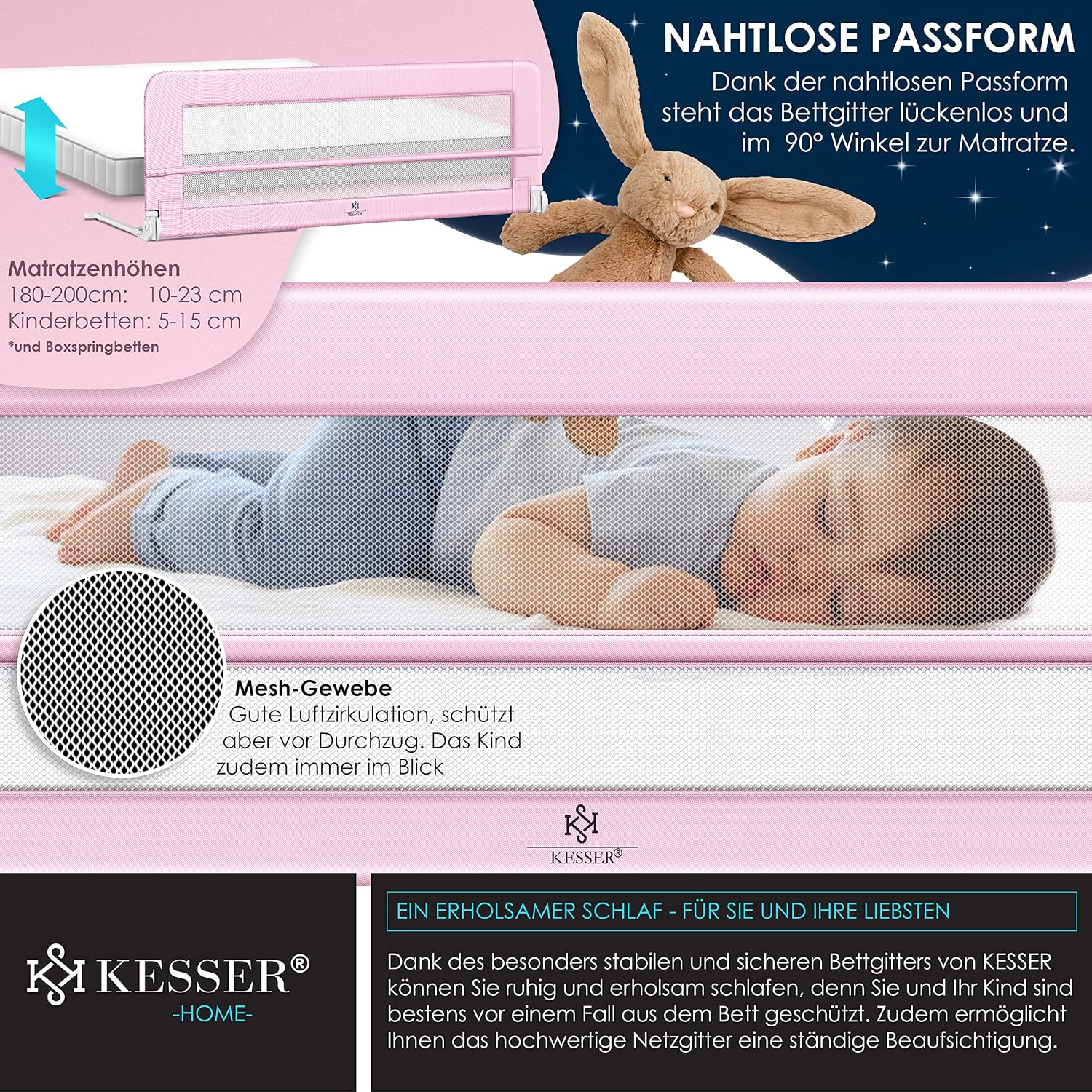 Thumbnail 3 de KESSER® Riel de Cuna para Niños 100cm - 🌸 Rosa