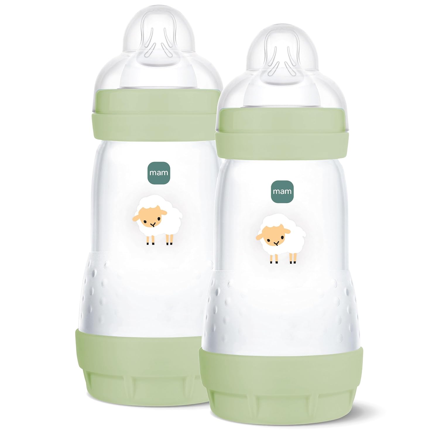 Detalle 2 de MAM Easy Start Anti-Colic Babyflasche 260 ml – 0+ Monate, 2 Stück, Schaf-Design