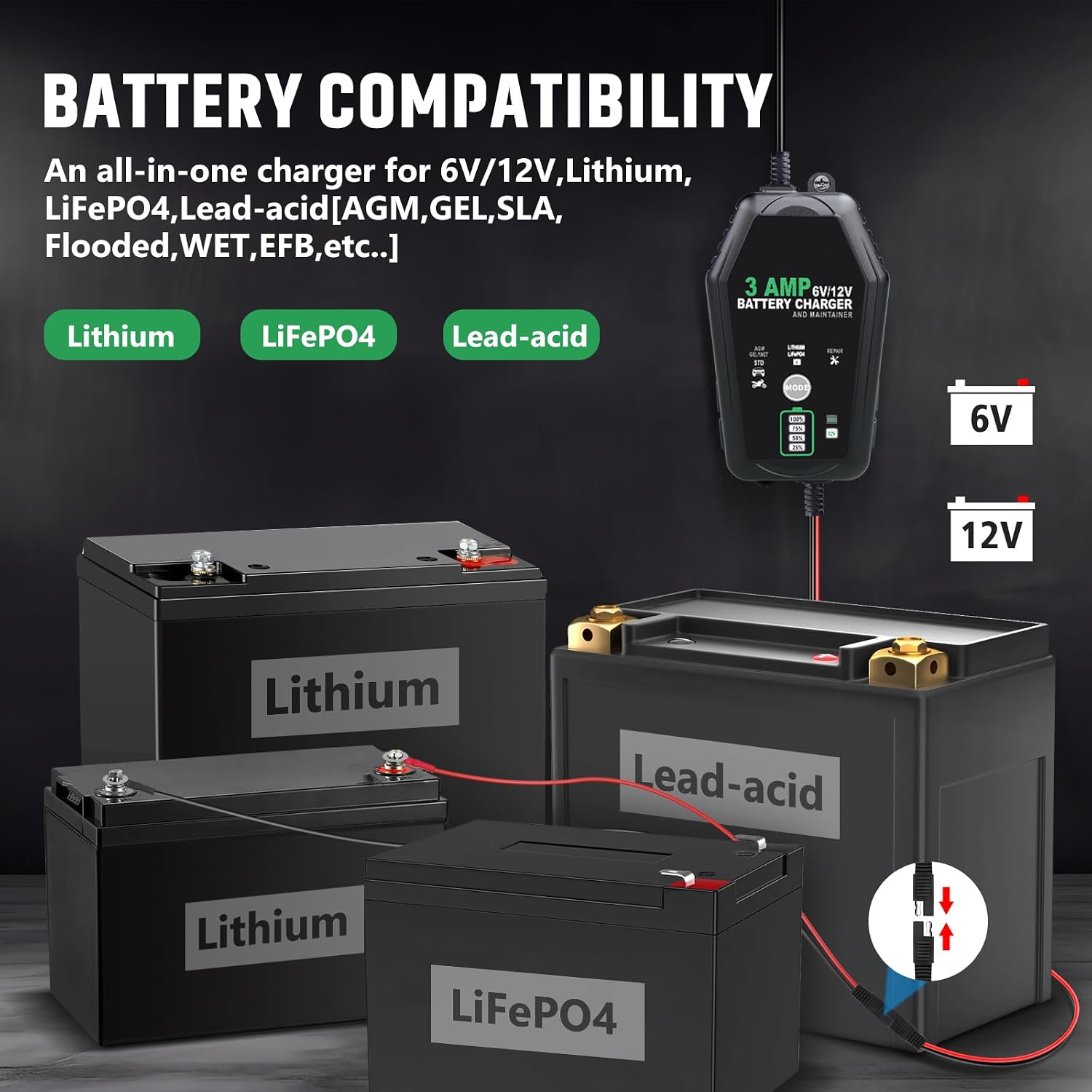 Detalle 2 de Aorika SHUANG3A 6V/12V Smart Battery Charger, 3A, 2-Pack