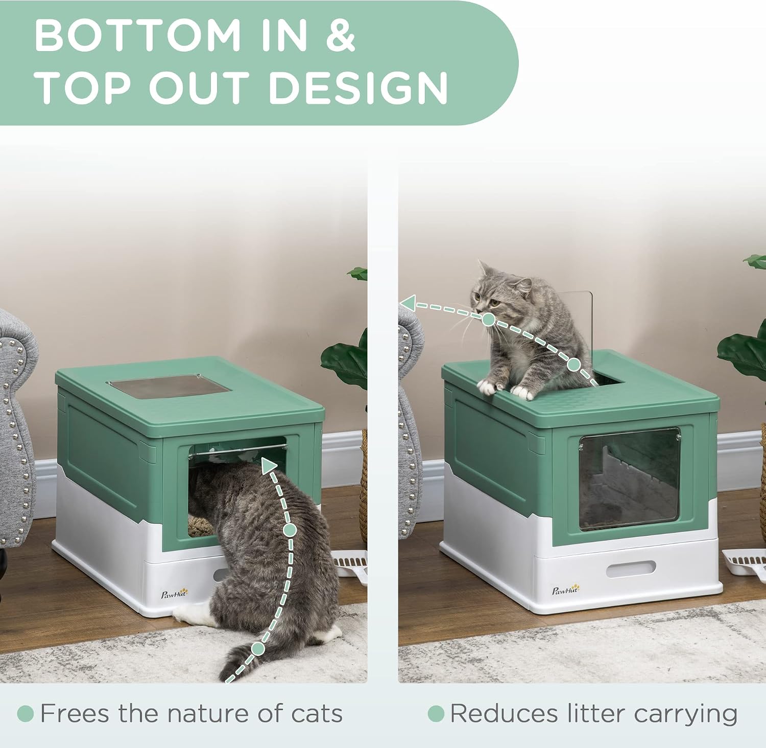 Detalle 2 de PawHut Cat Litter Tray 47.5 cm front-entry litter box 🐱