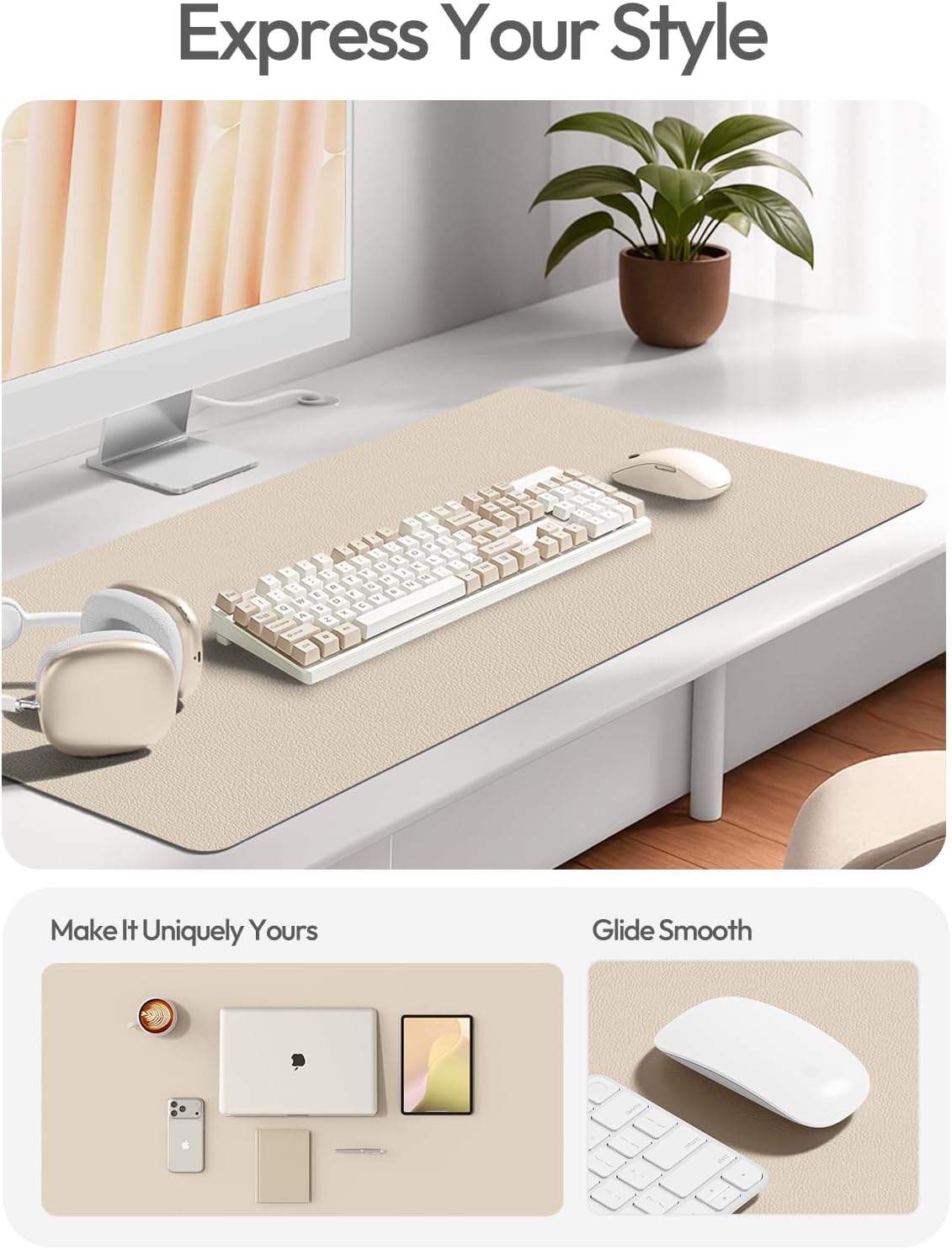 Detalle de YSAGi Leather Desk Pad Protector (Large) – Waterproof PU Leather, Non-Slip 31.5" x 15.8" Eggshell