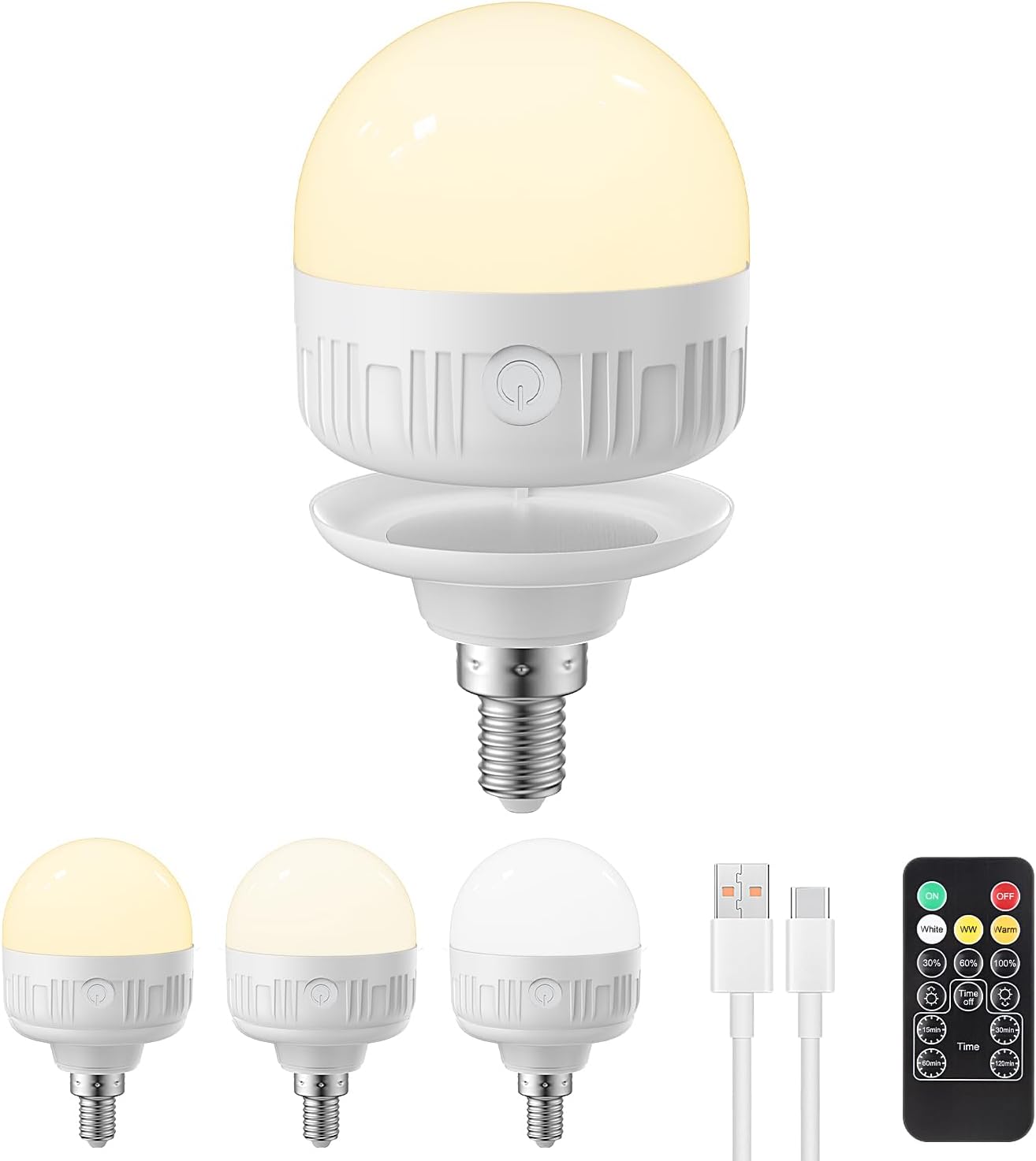 Detalle de LGMCF Rechargeable E14 Dimmable Light Bulb (Magnetic Base, Detachable Charging) with Remote & Timer – 1 Pack, 8W