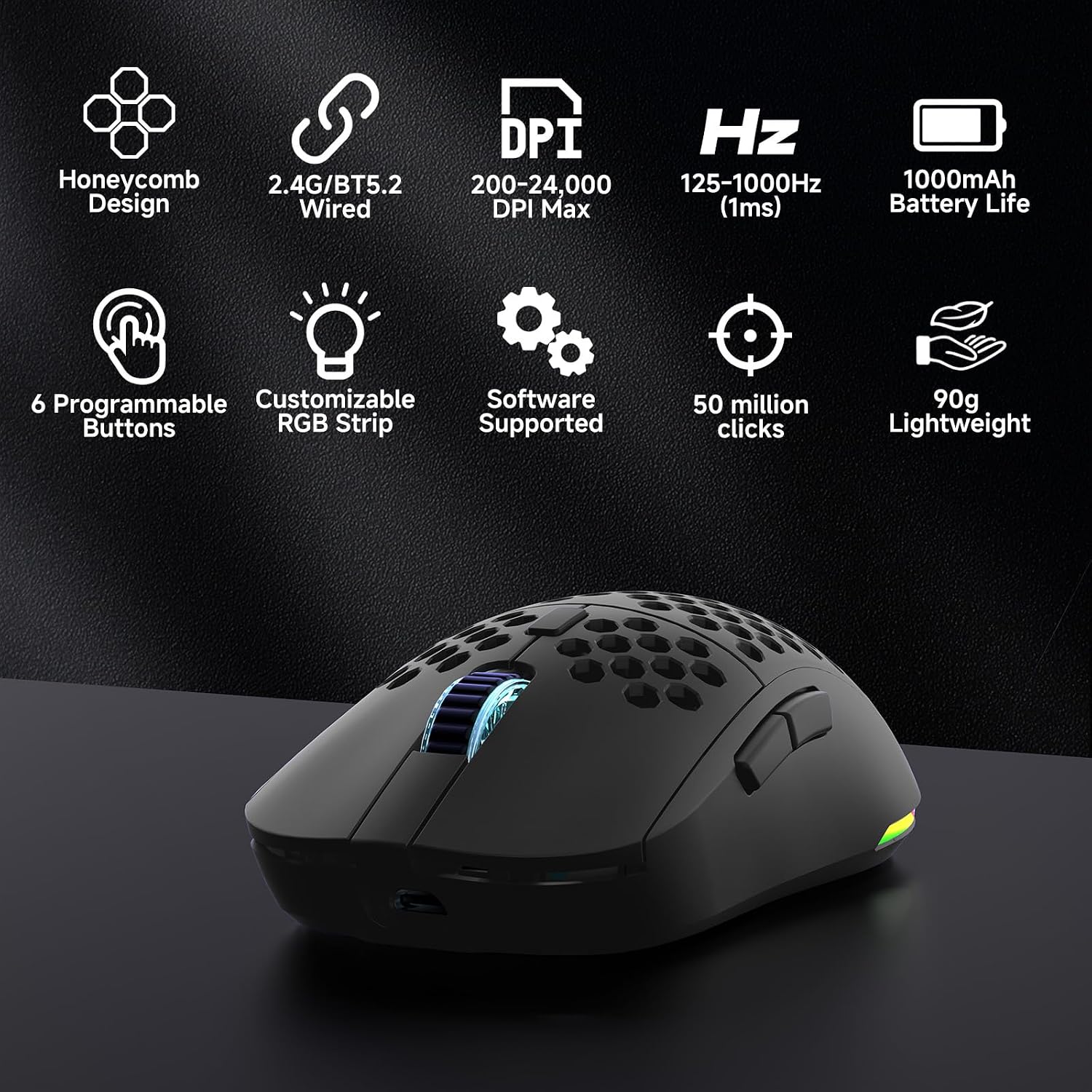 Detalle 2 de TMKB Falcon M1 24000 DPI Gaming Maus