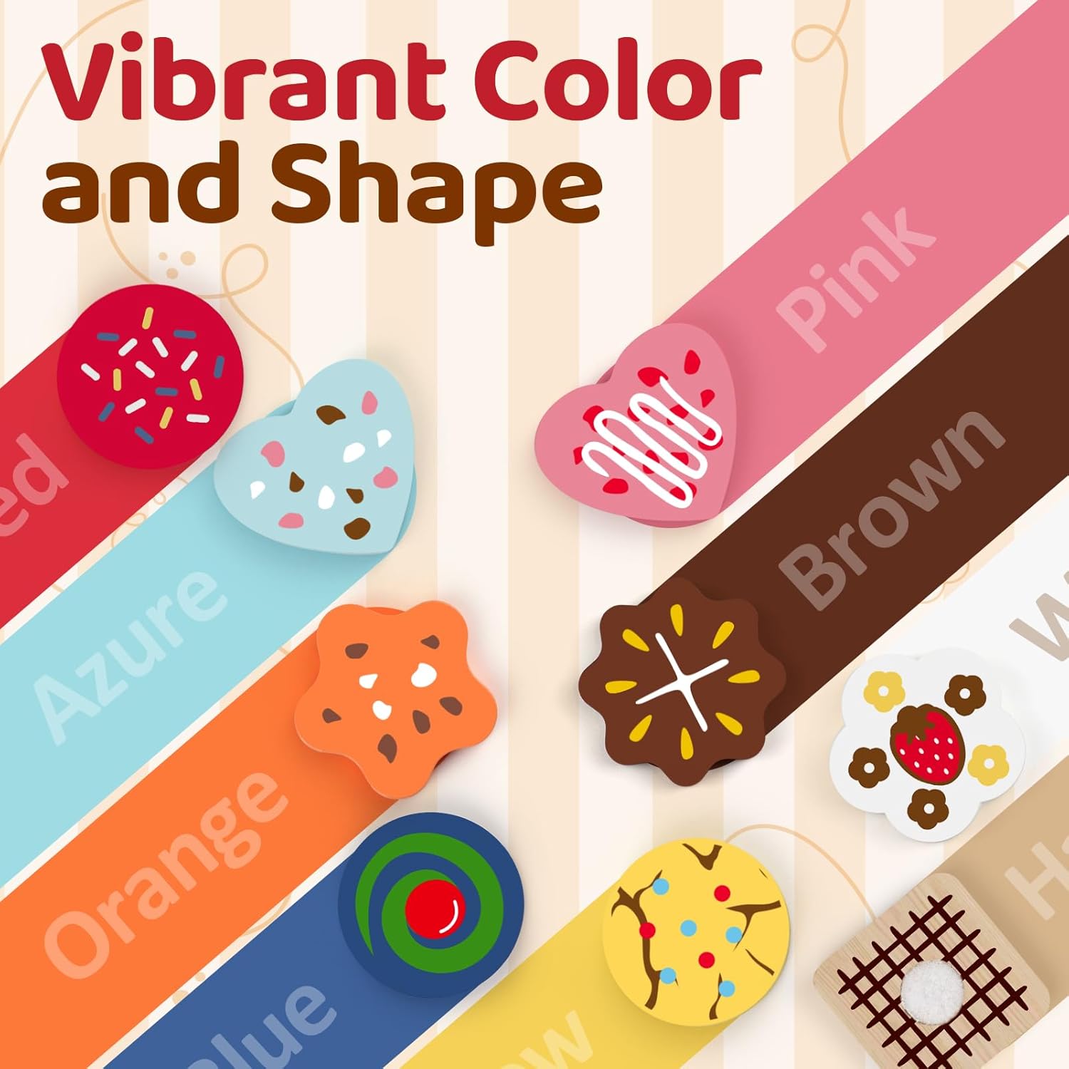 Thumbnail 5 de Beberolen Wooden Cookie Play Food Set – 12 Sliceable Cookies, 12 Toppings, Knife, Spatula & More for Toddlers