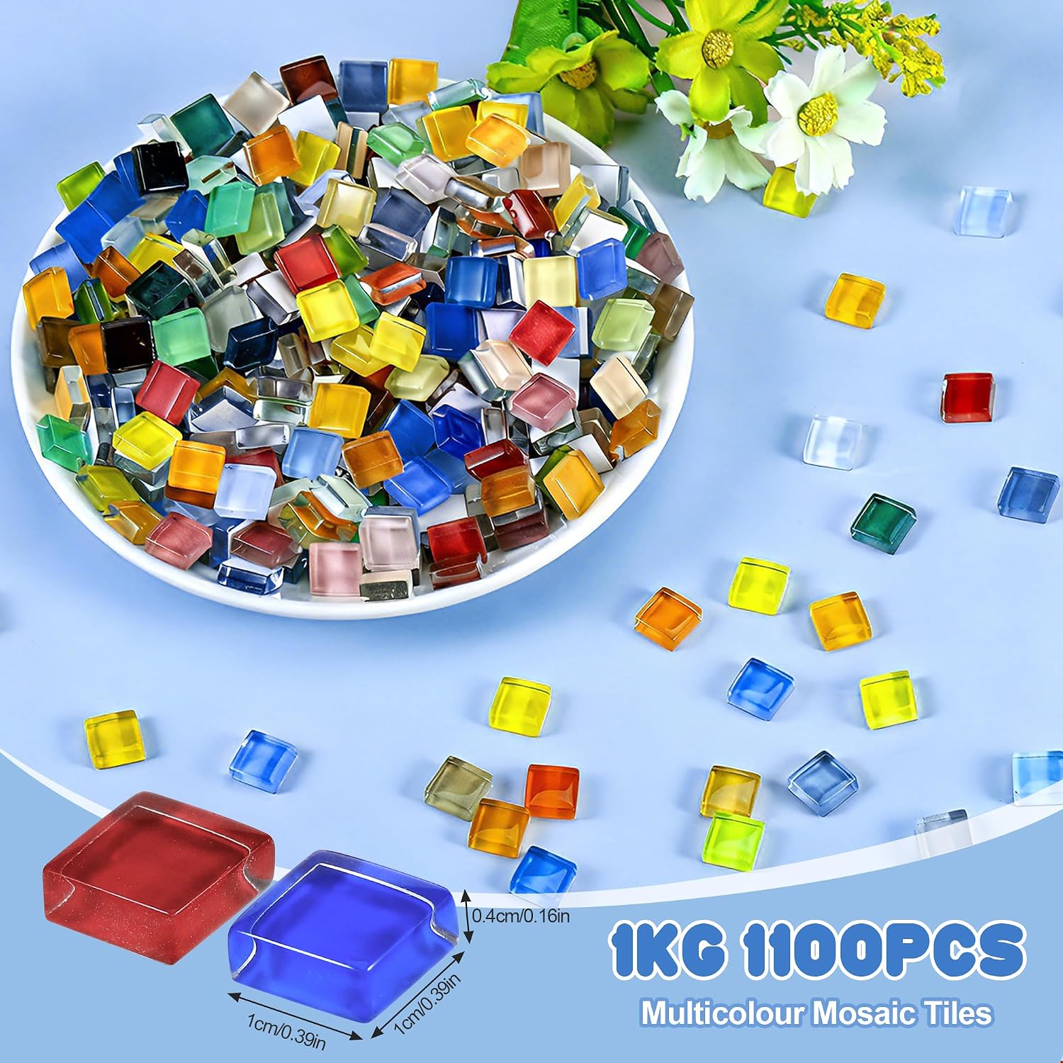 Thumbnail 1 de Zourglow 1kg Square Crystal Mosaic Tiles – Mixed Colour Mosaic Kit for DIY Crafts