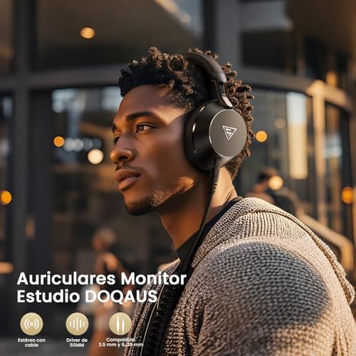 Detalle de DOQAUS Auriculares DJ con cable 50 mm | Conectores 3.5 mm y 6.35 mm