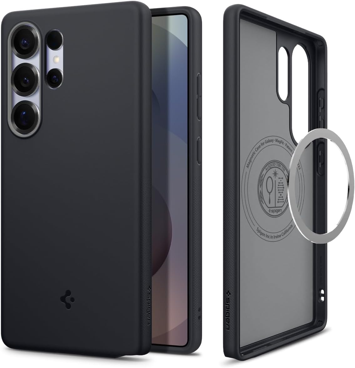 Detalle de Spigen Cover Nano Pop MagFit per Samsung Galaxy S25 Ultra (Black Sesame) con supporto MagSafe